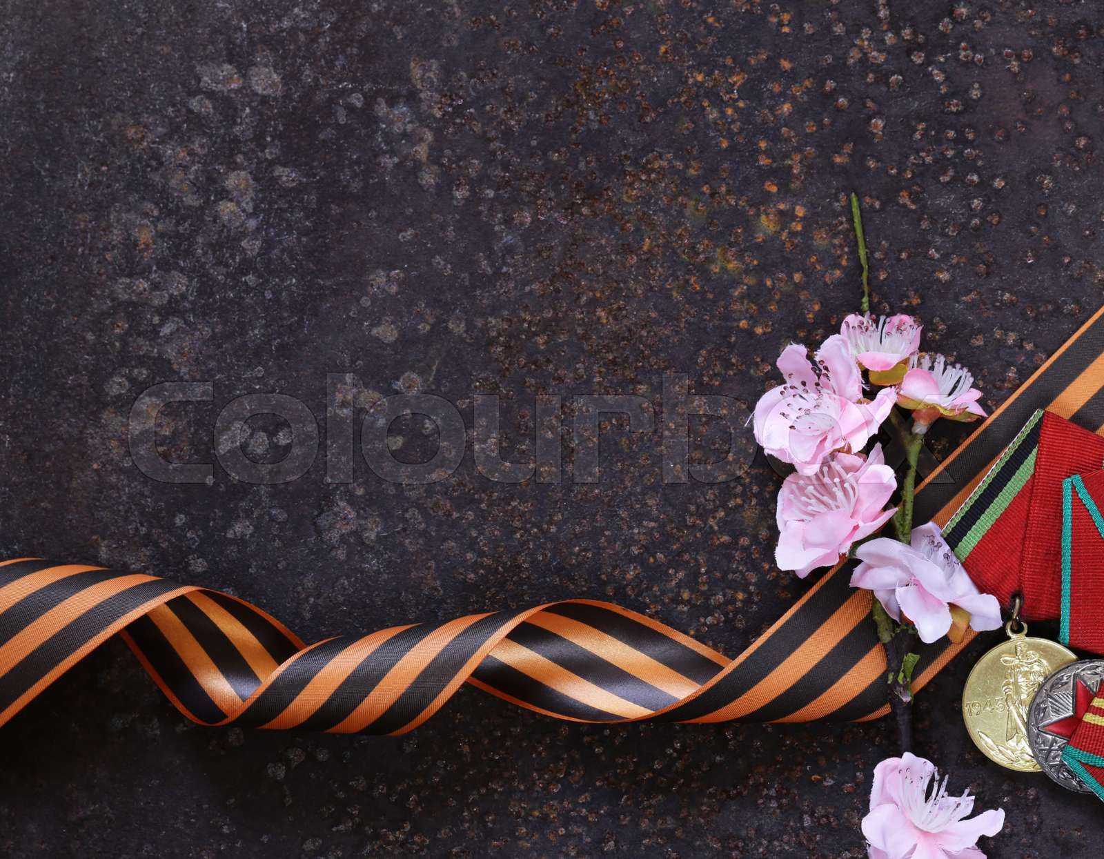 Victory Day ribbon and spring flowers holiday symbols | Stock image ...