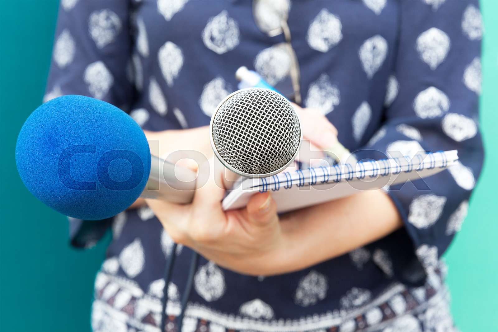 Female reporter taking notes at news conference | Stock image | Colourbox
