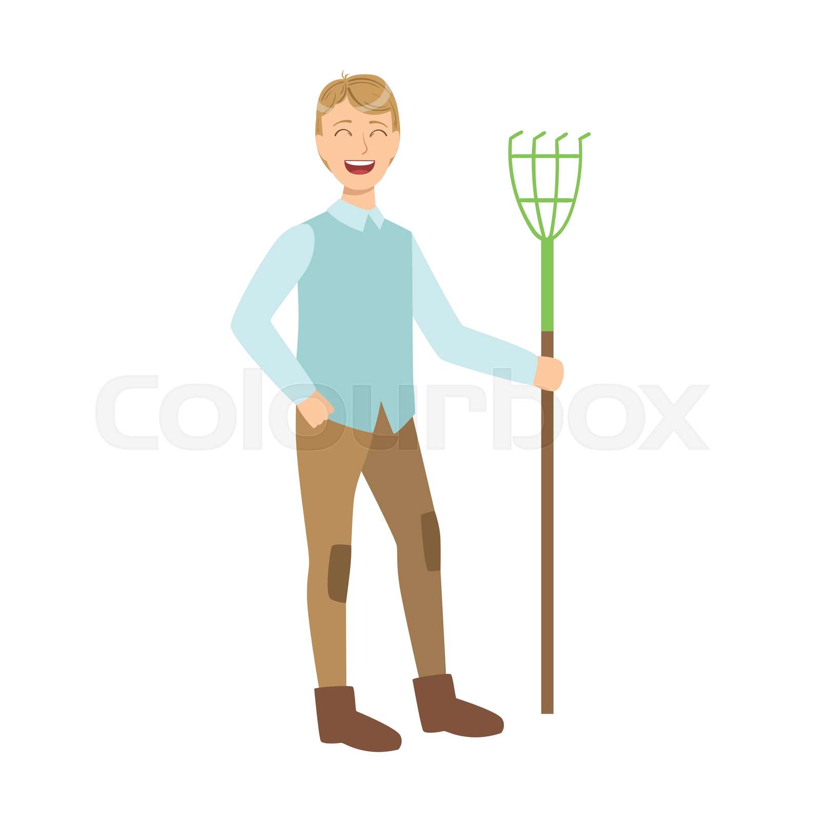 Man With Rake, Cartoon Adult Characters Cleaning And Tiding Up | Stock ...