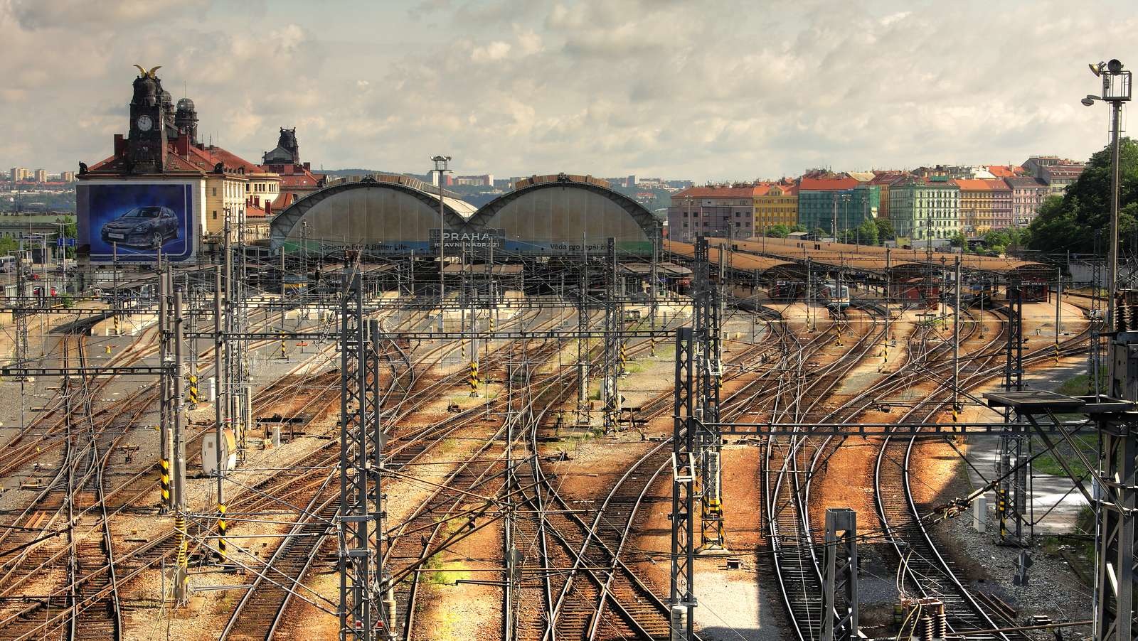 Railway lines and intersections at Praha Hlavni Nadrazi main biggest