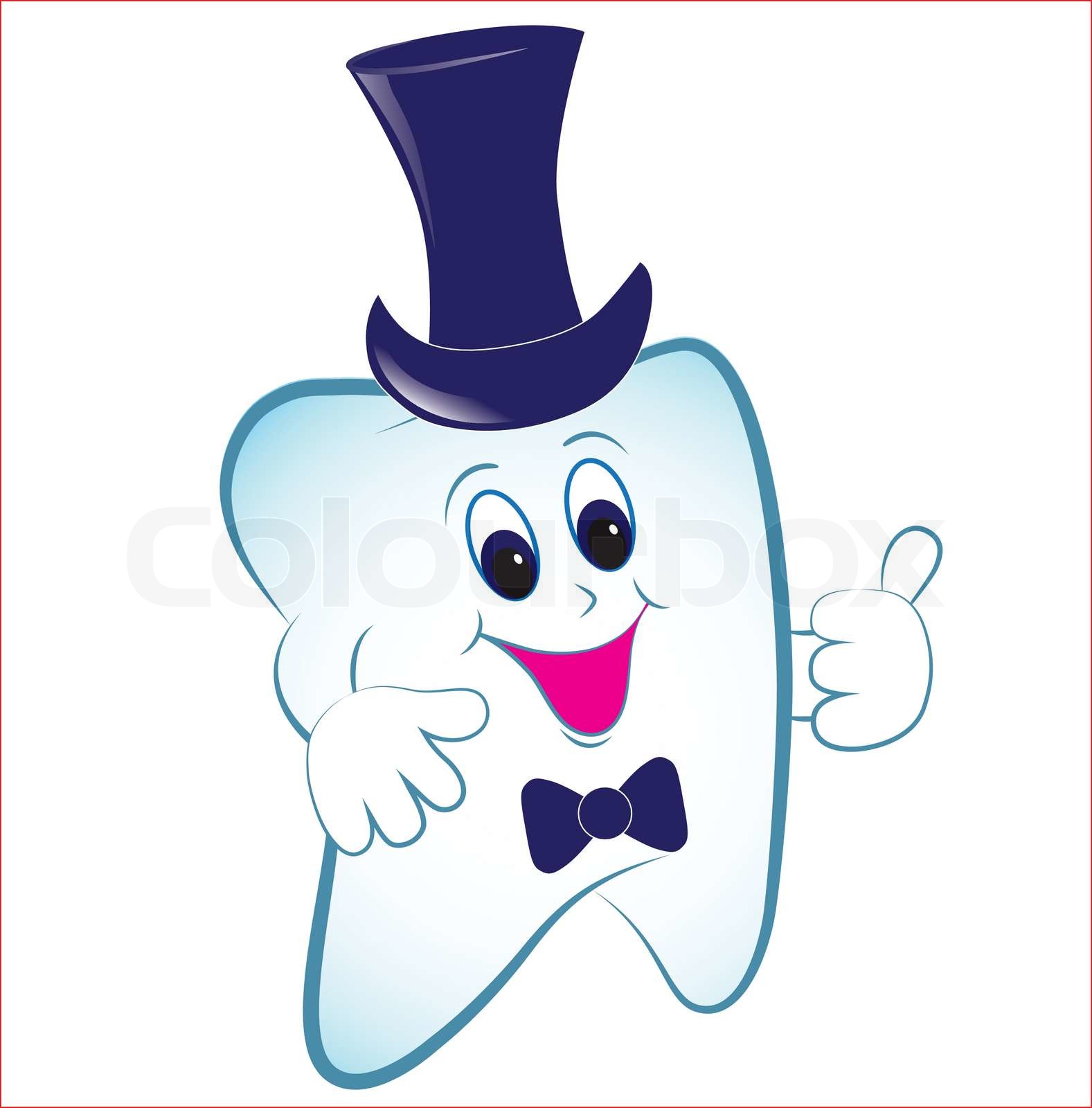 Happy cartoon tooth vector with thumb and hat Stock vector Colourbox