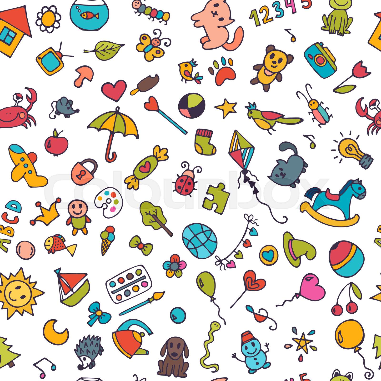 Doodle children background. Seamless pattern for cute little girls and