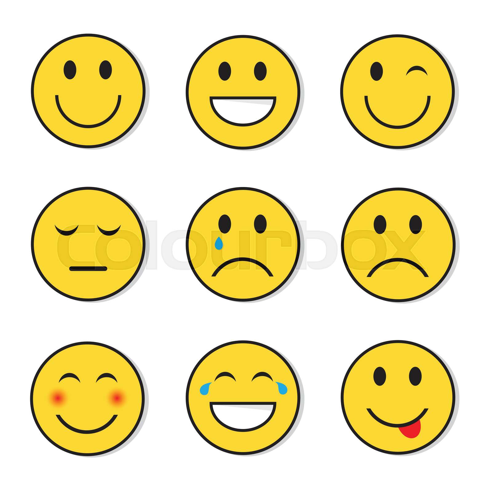 Yellow Smiling Face Positive And Negative People Emotion Icon Set ...