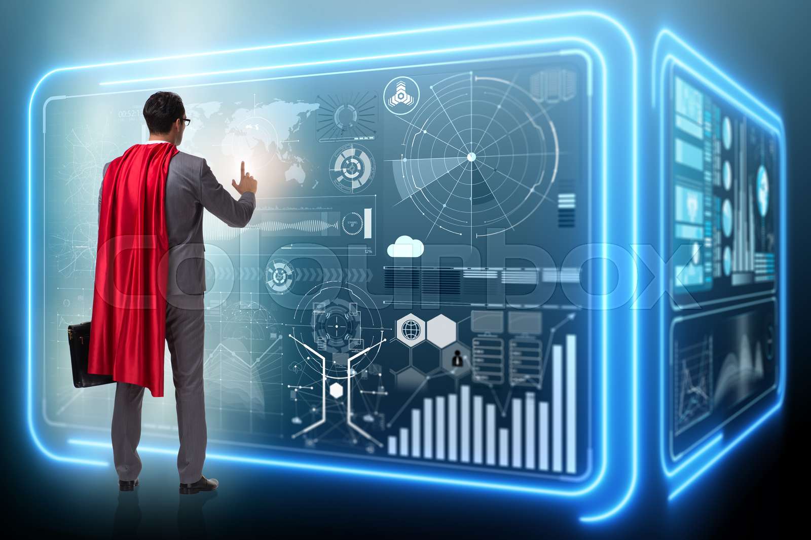 Superhero in data management concept | Stock image | Colourbox