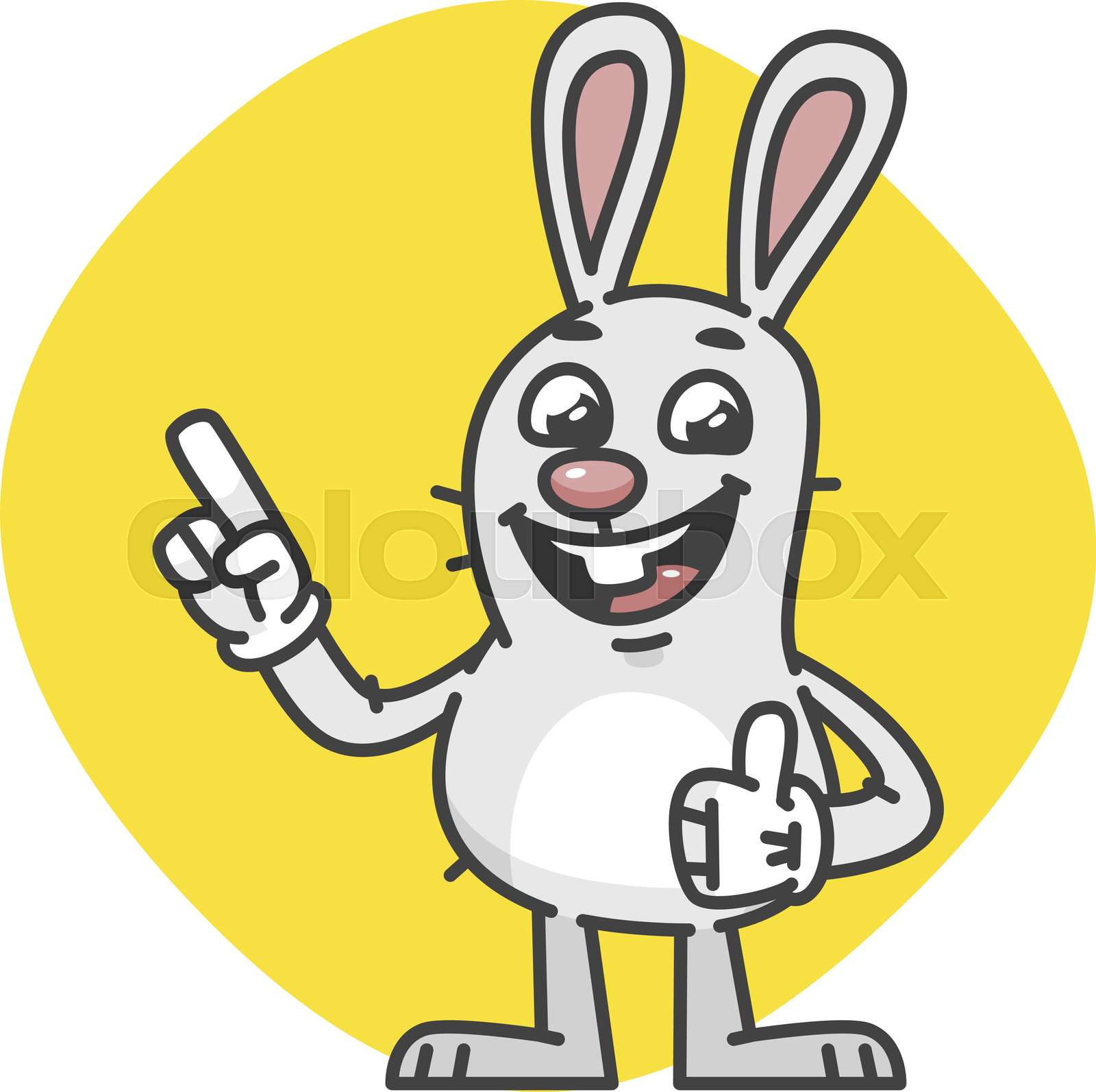 Rabbit Smiling Showing Thumbs Up and Pointing Stock vector Colourbox