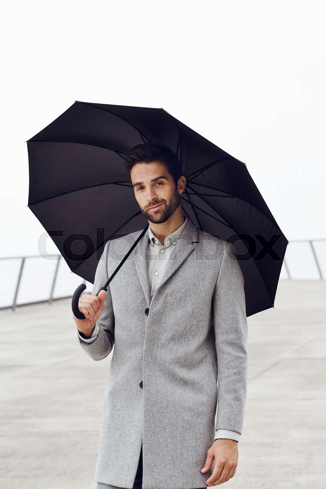 Umbrella holding guy Stock image Colourbox