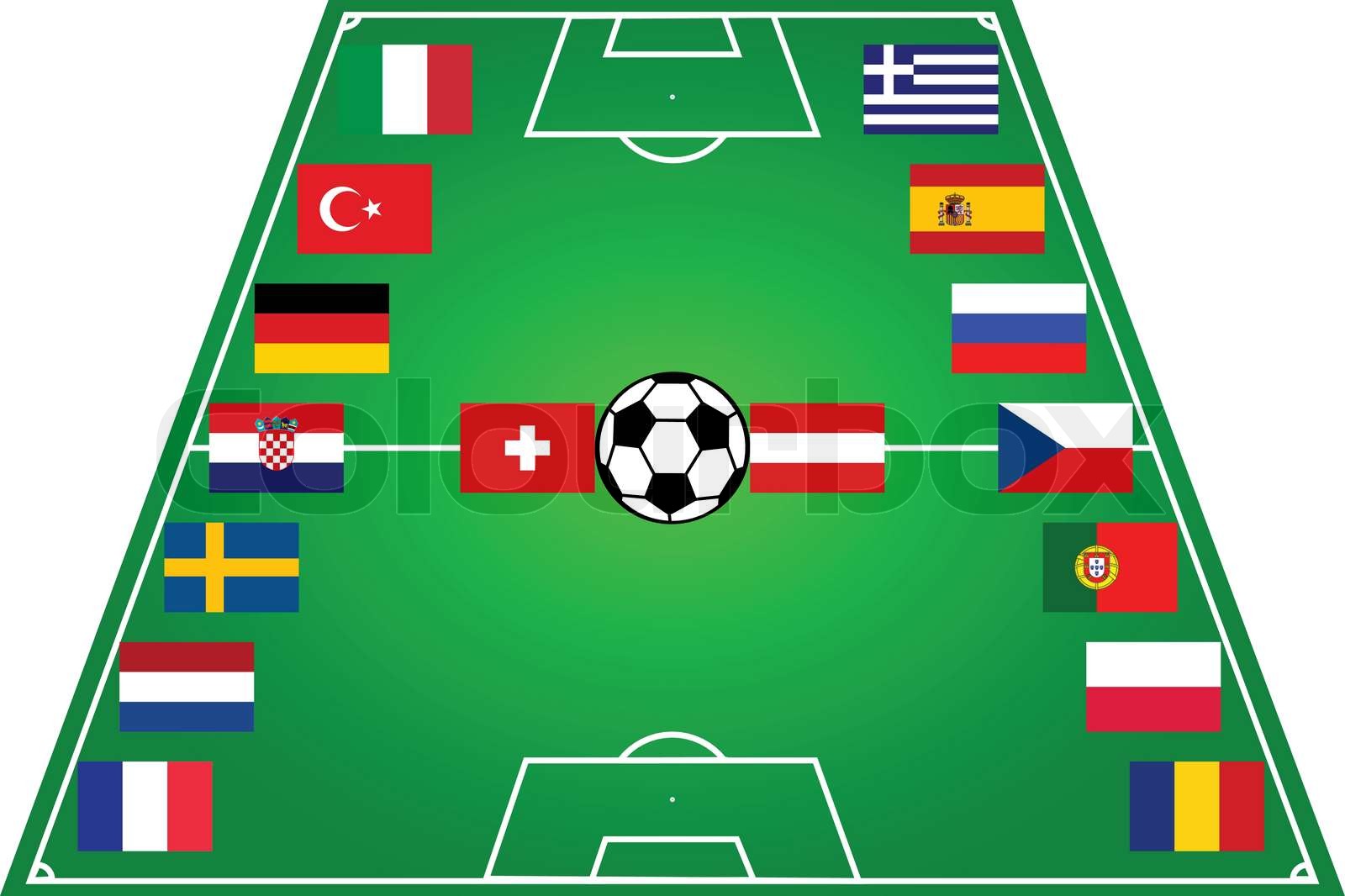 soccer field with 16 flags, Euro 2008 Stock vector Colourbox