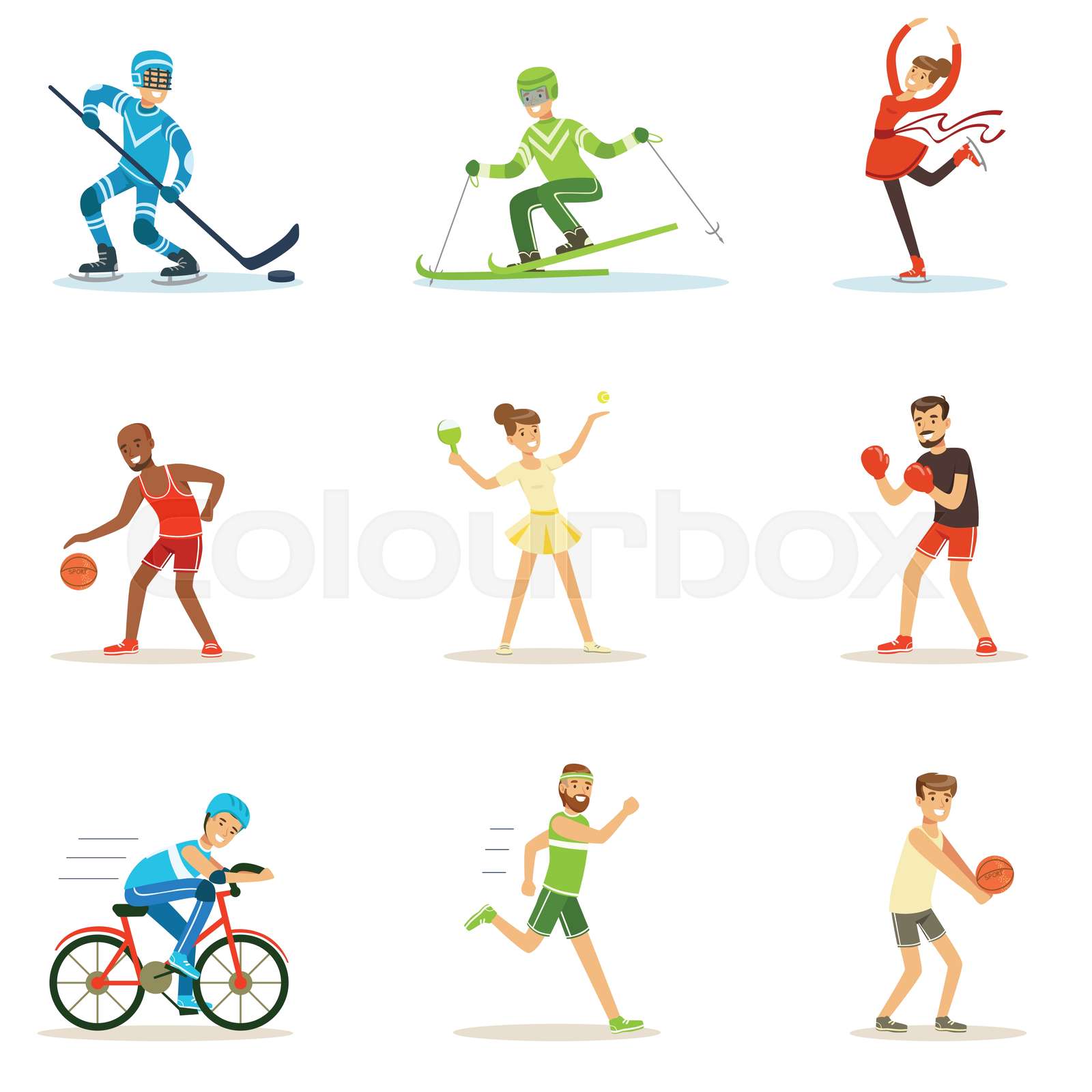 Adult People Practicing Different Olympic Sports Series Of Cartoon Characters In Sportive