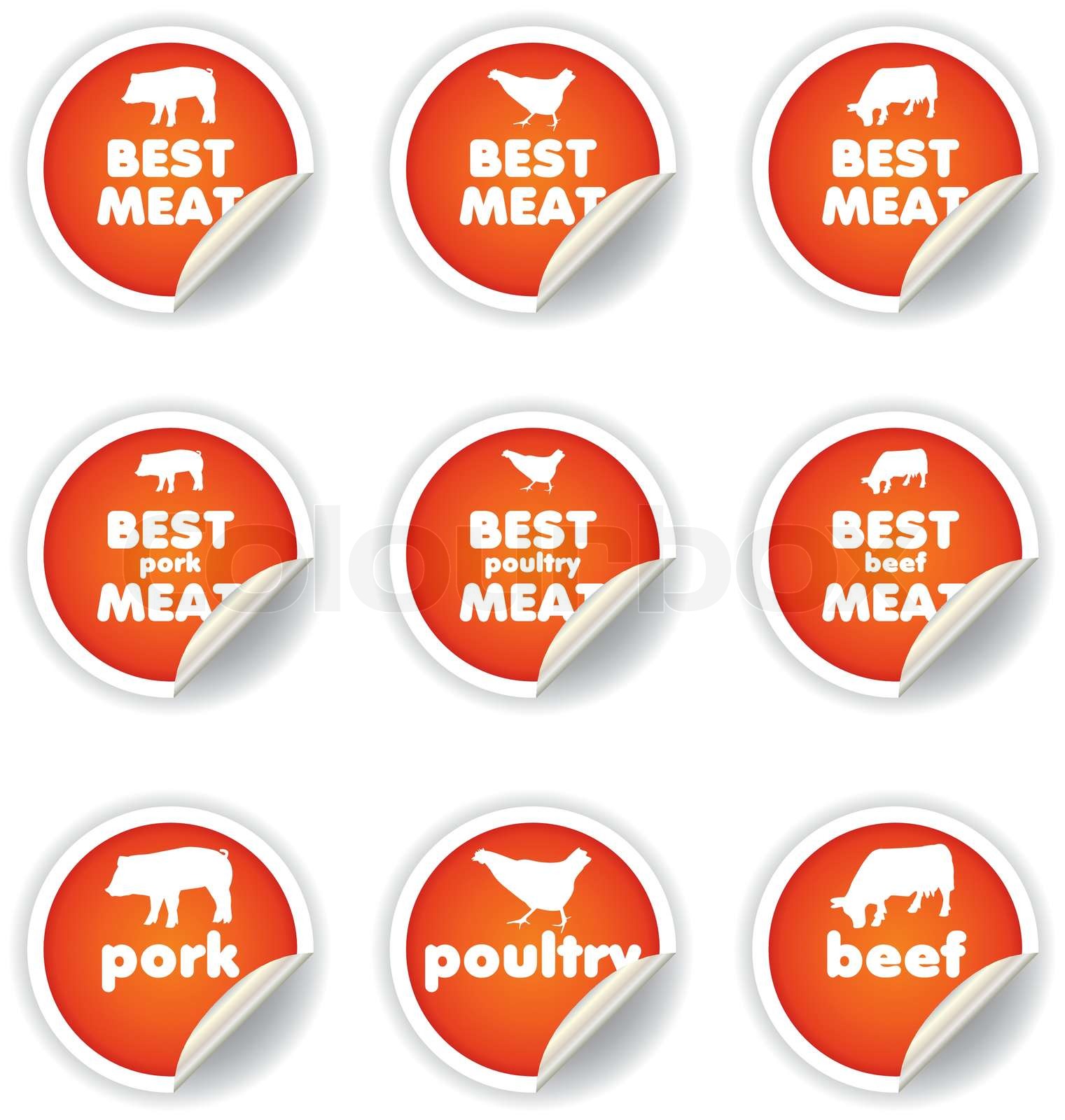stickers set - pork, poultry, beef | Stock vector | Colourbox