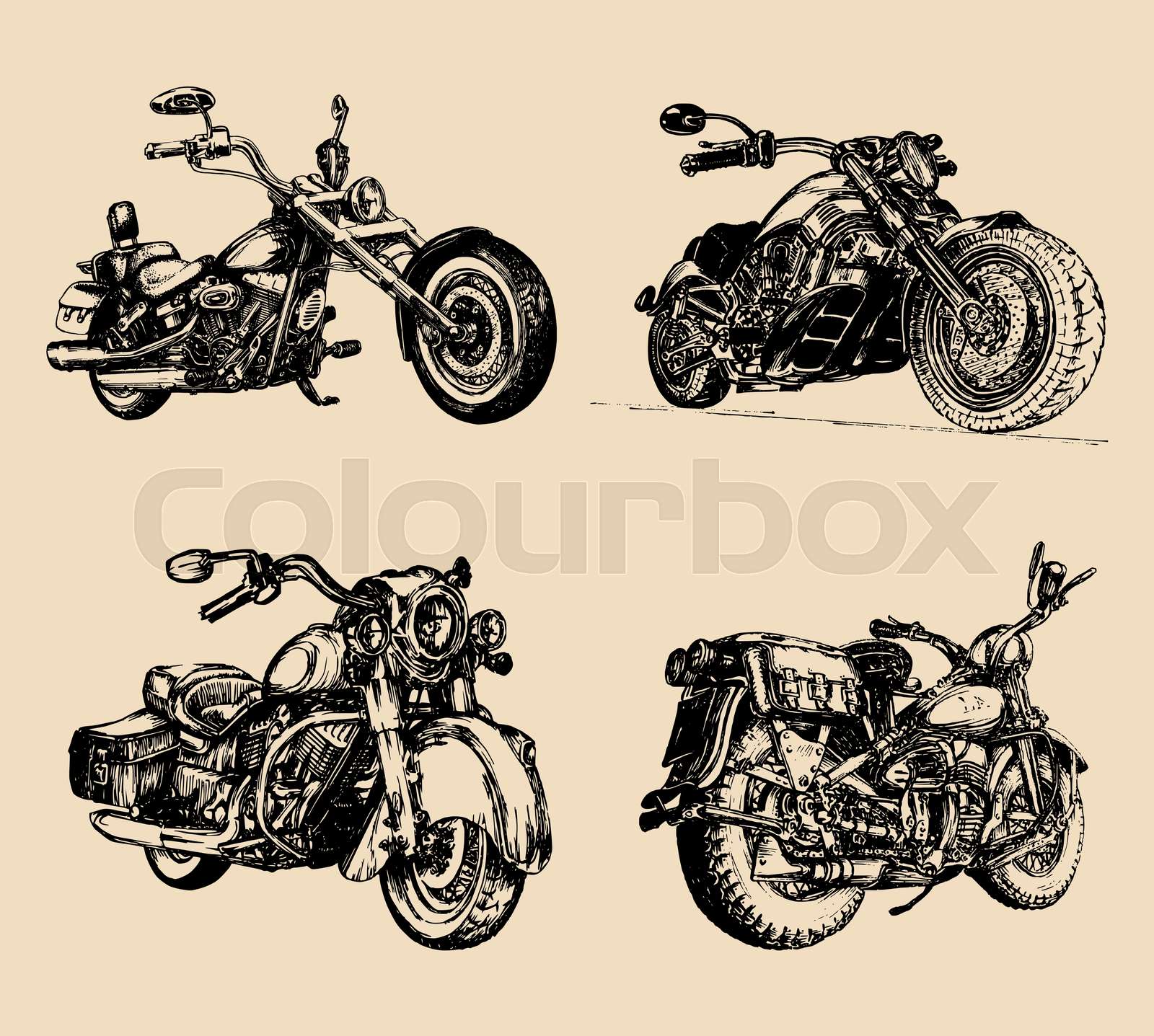 Vector illustration of hand sketched vintage motorcycles.Detailed