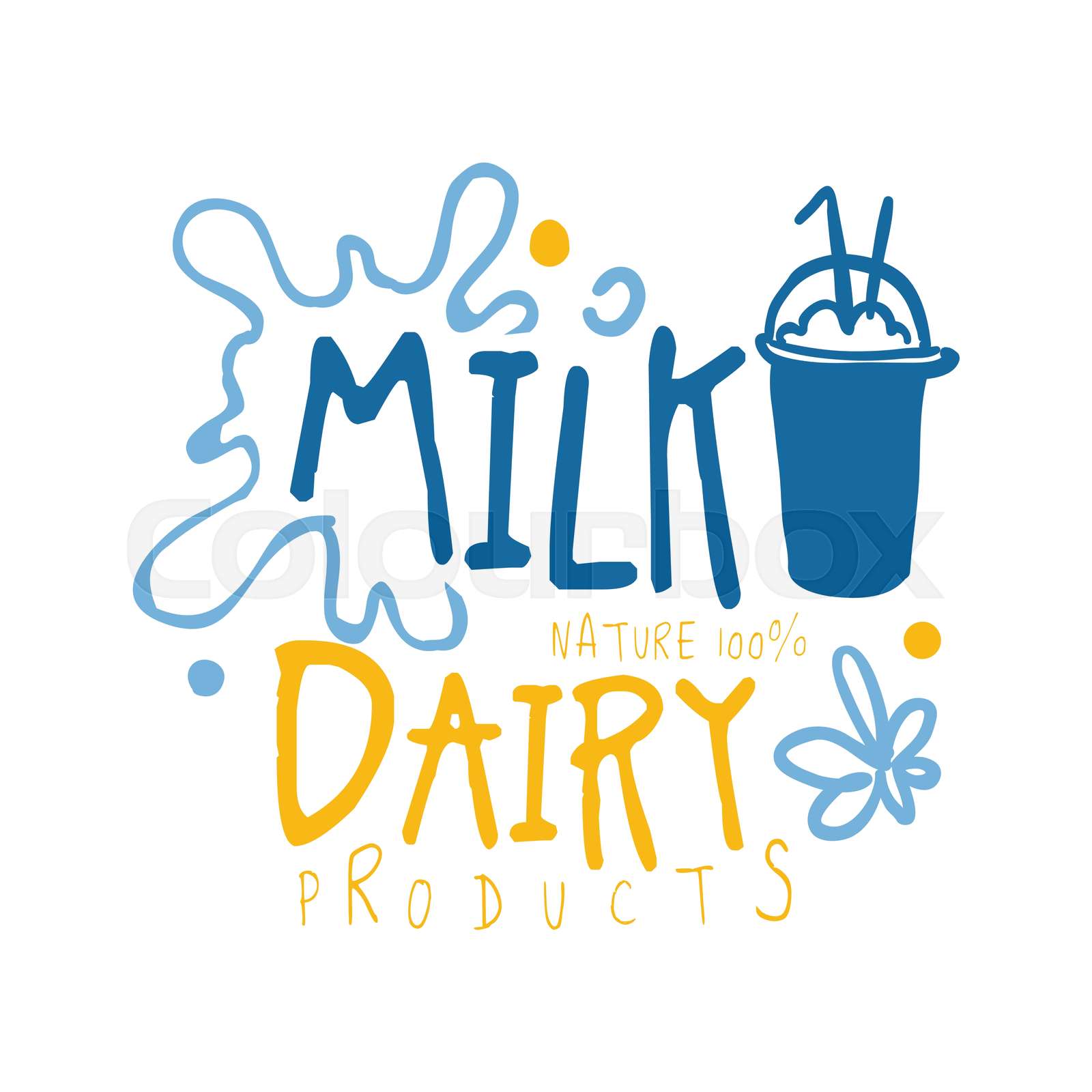 Milk dairy products logo symbol. Colorful hand drawn illustration