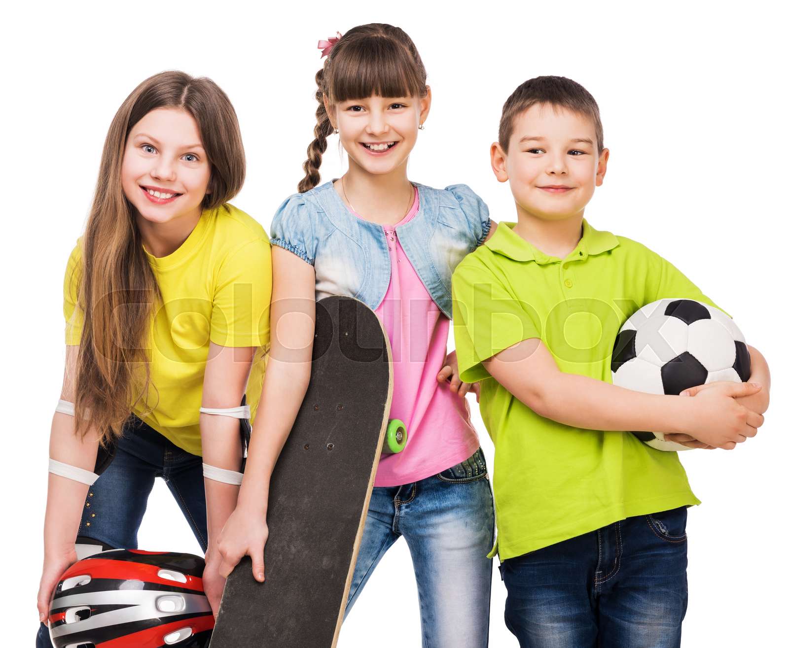 playful children holding sport equipment in hands | Stock image | Colourbox