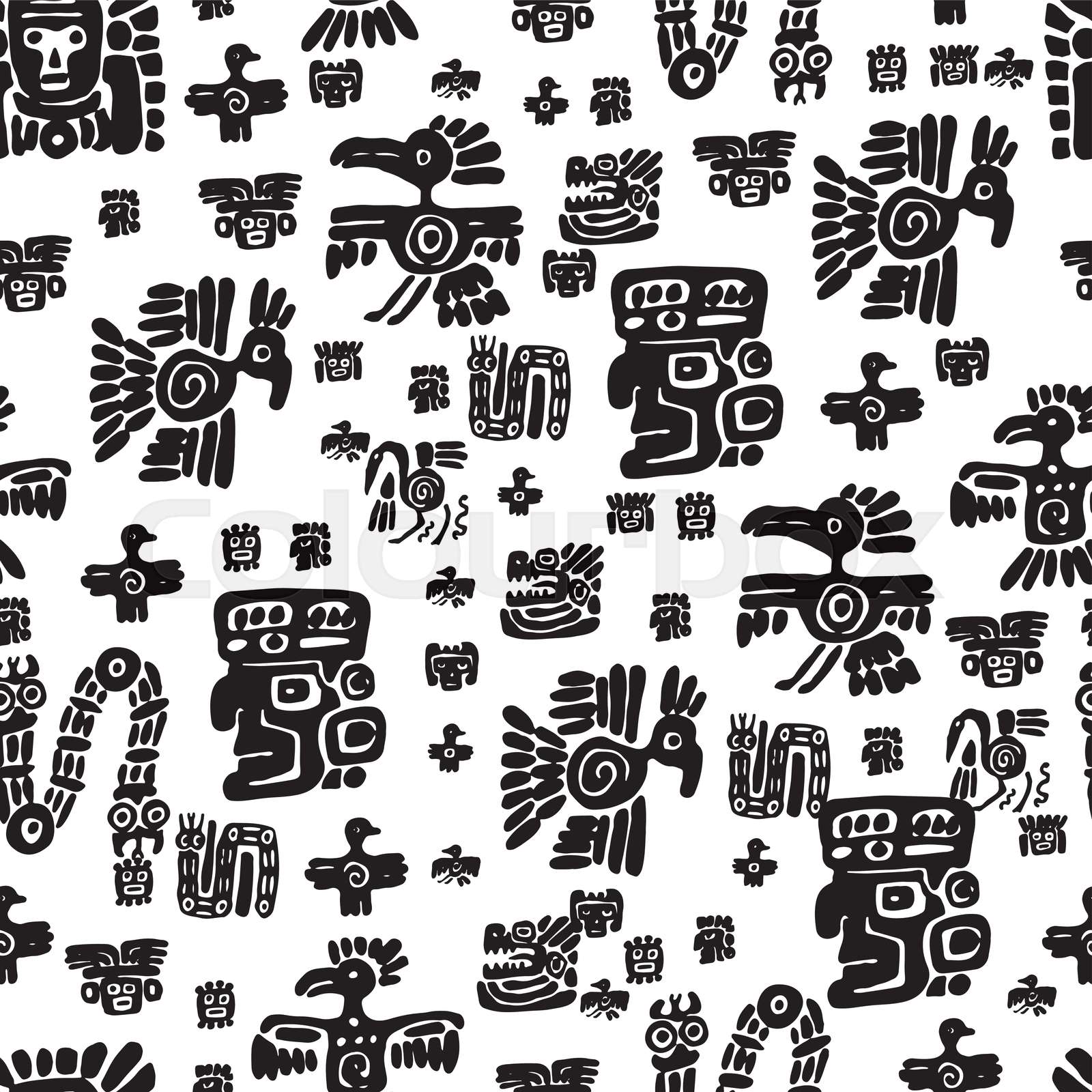 Seamless maya pattern. Black and white ethnic elements. | Stock vector ...