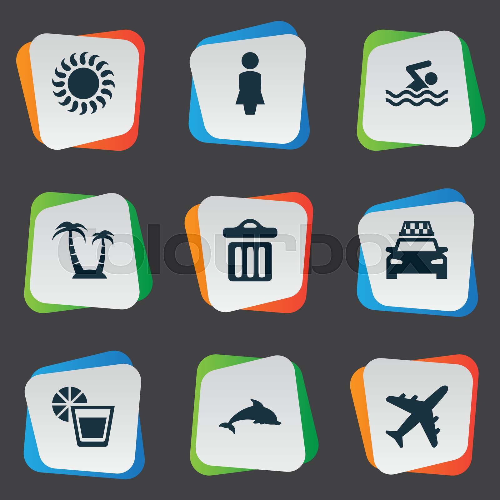 vector-illustration-set-of-simple-beach-icons-elements-mammal-fish
