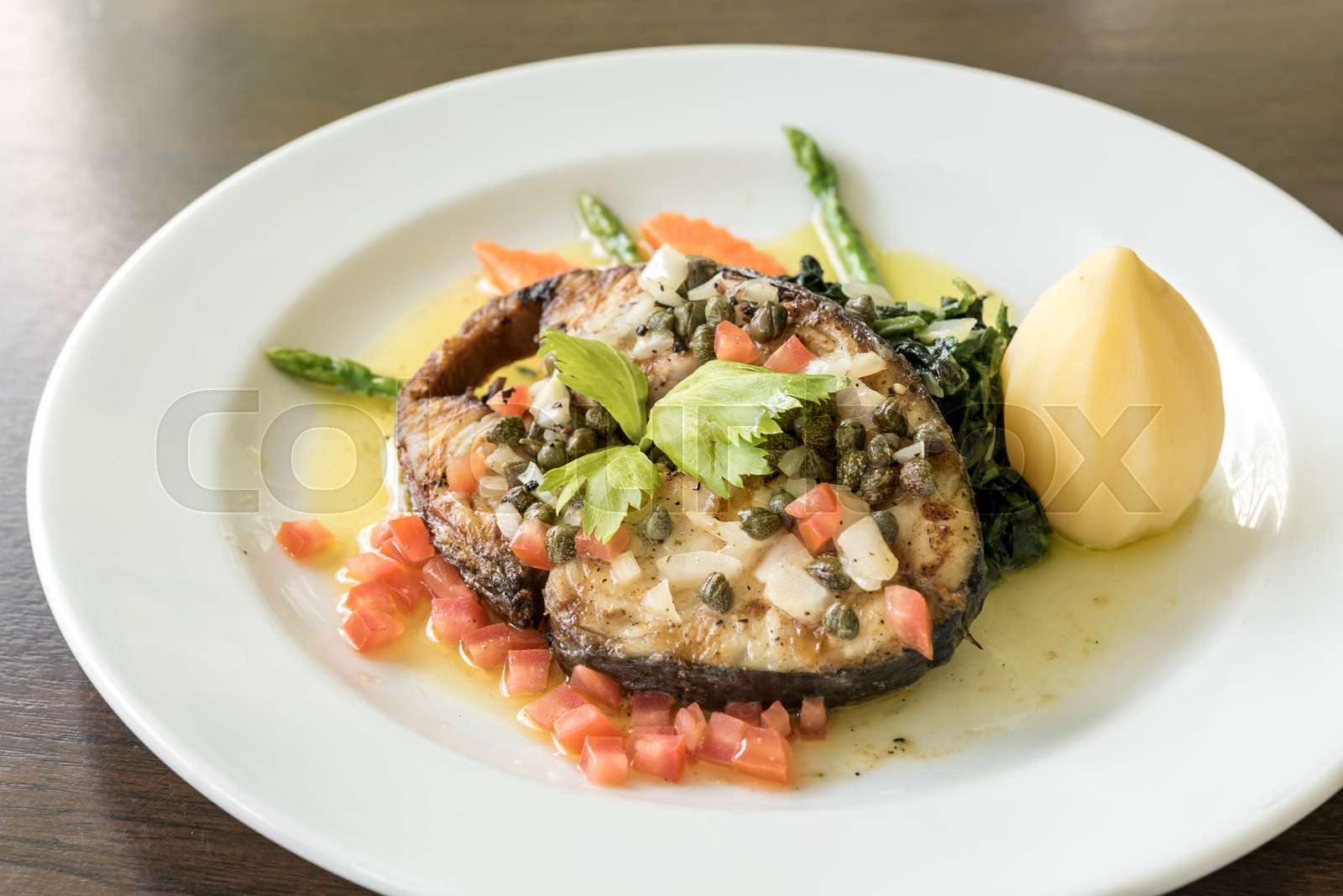 Fried mackerel Steak Stock image Colourbox