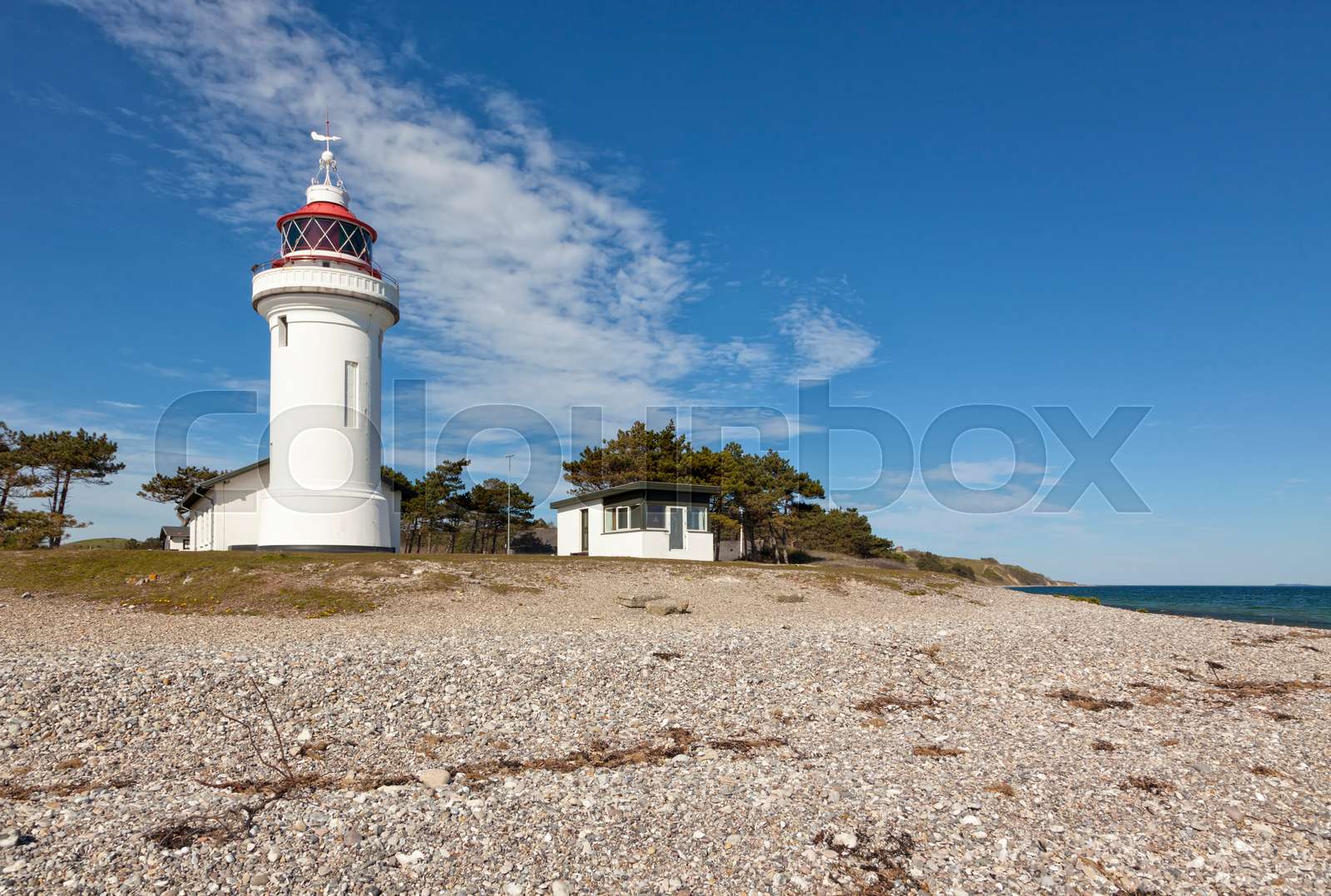 sletterhage-lighthouse-helgenaes-peninsula-djursland-denmark-stock