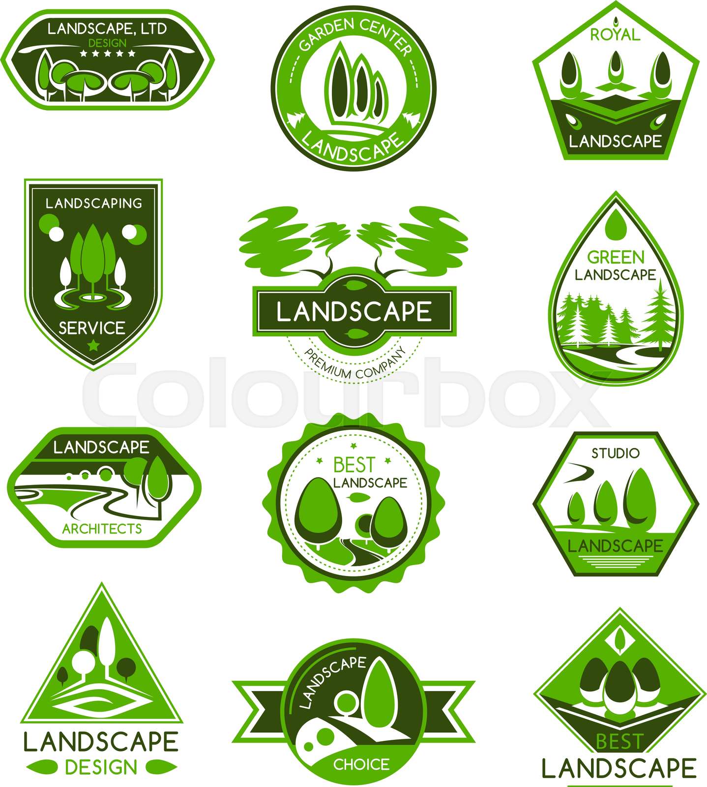 Landscape design badge set of park and garden tree | Stock vector ...