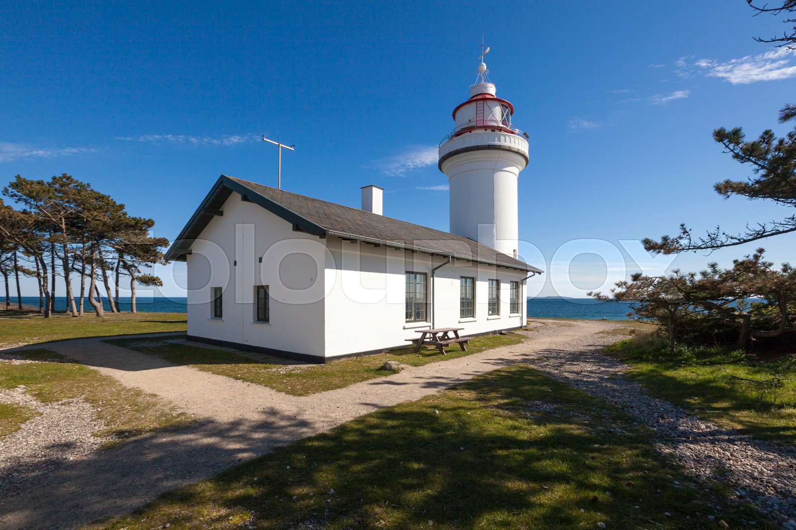 sletterhage-lighthouse-helgenaes-peninsula-djursland-denmark-stock