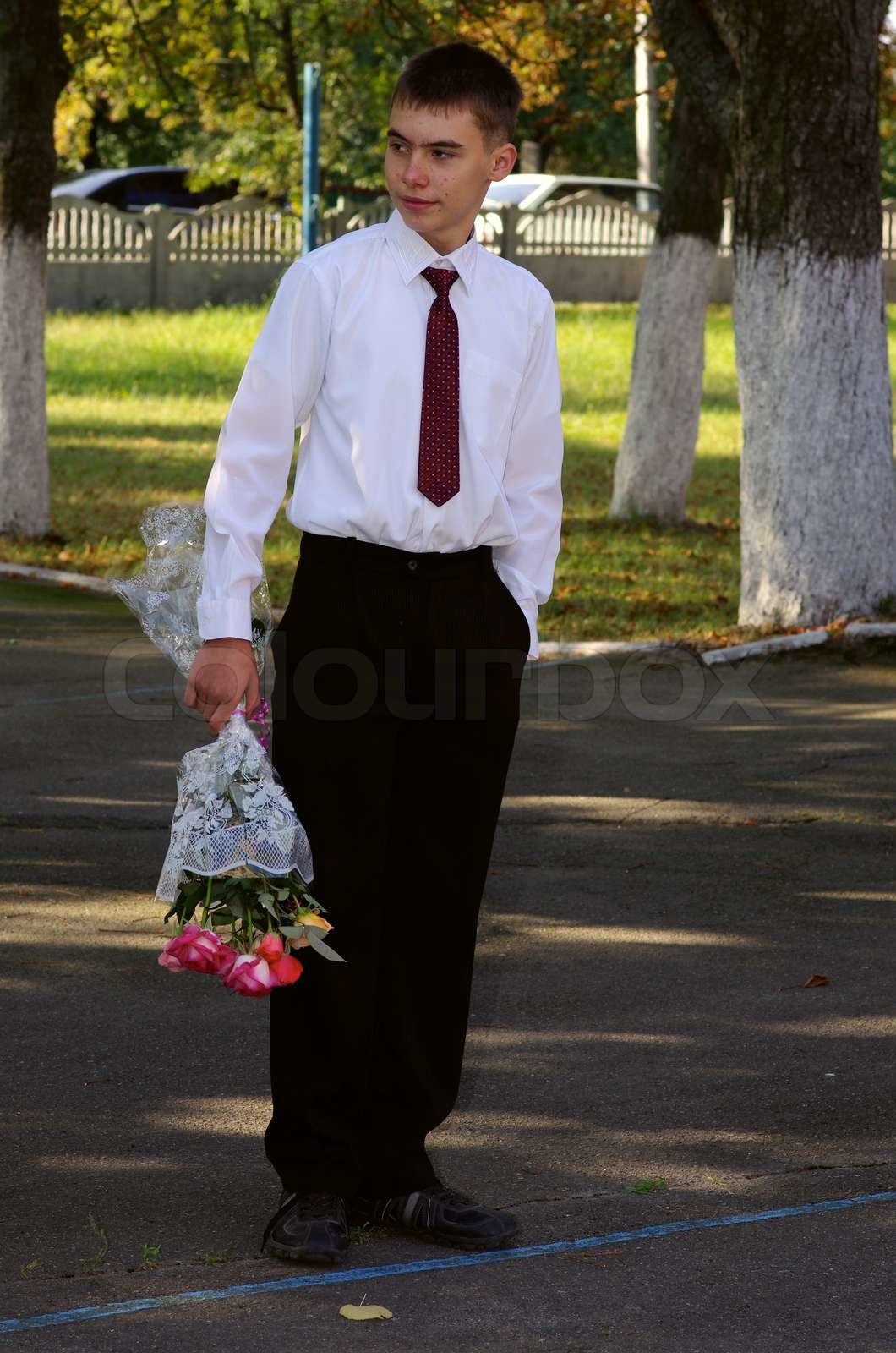 Beginning Of Academic Year Adolescent Near The School Stock Image 