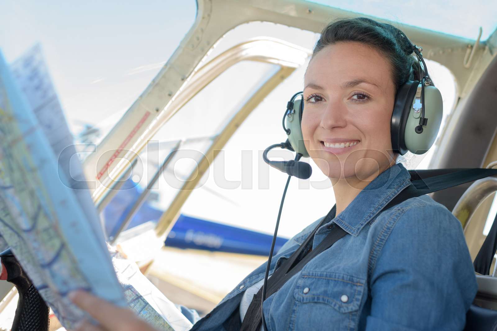 airforces female smiling helicopter pilot Stock image Colourbox