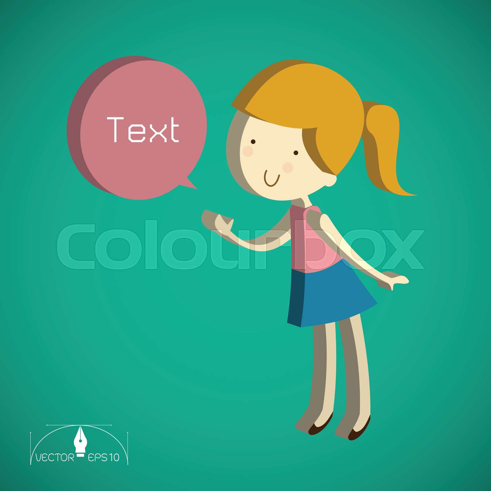 Isometric cute girl cartoon Text Box | Stock vector | Colourbox