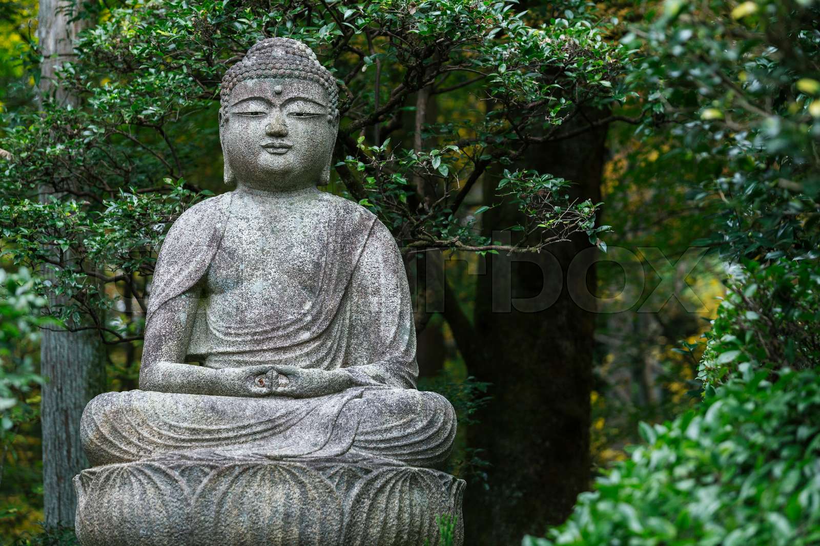 Japanese statues in the garden at Ryoanji temple Kyoto, Japan Stock