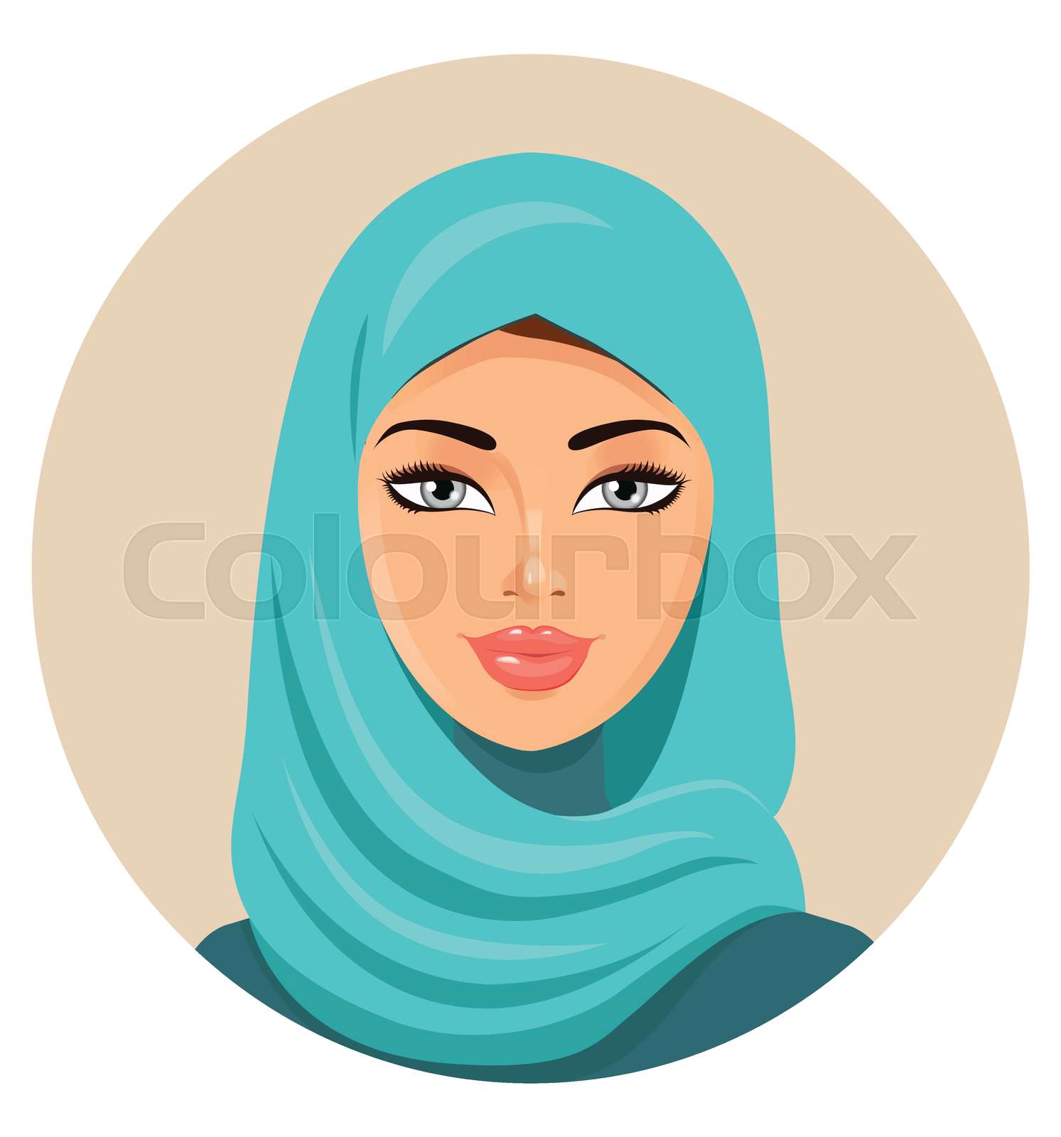 Muslim arab woman in colored hijab. Arabian portrait. Vector