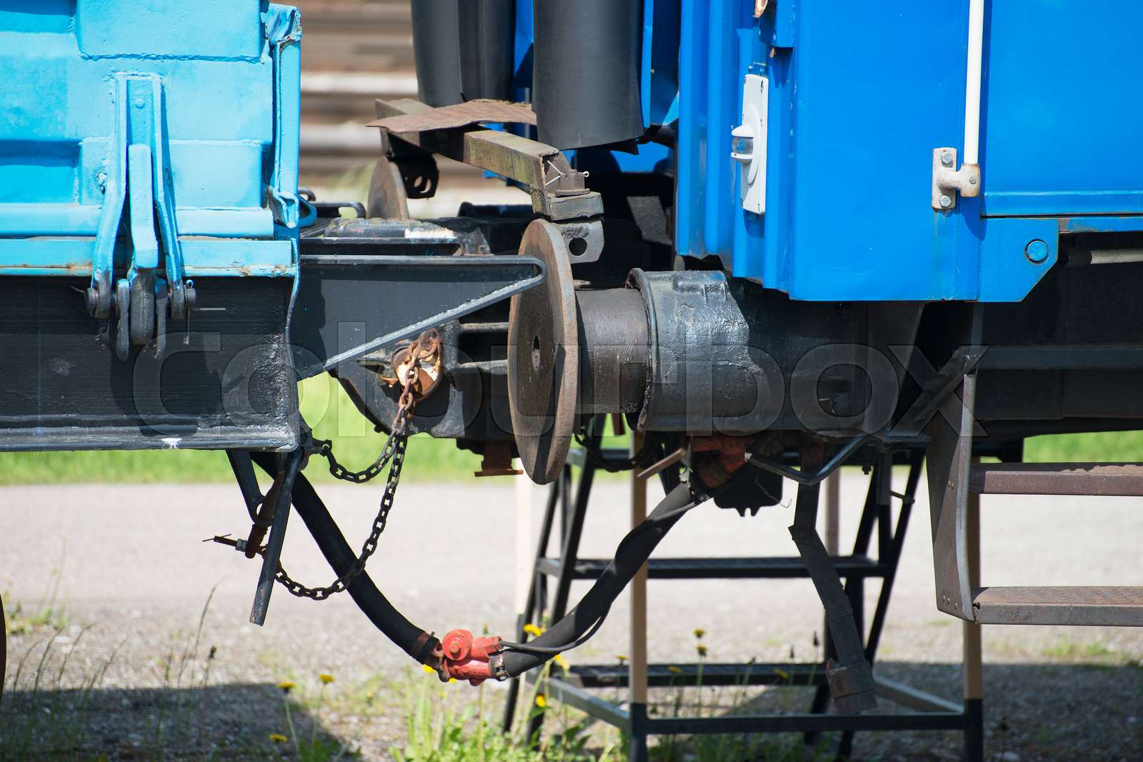 Closeup view of train coupler. Stock image Colourbox