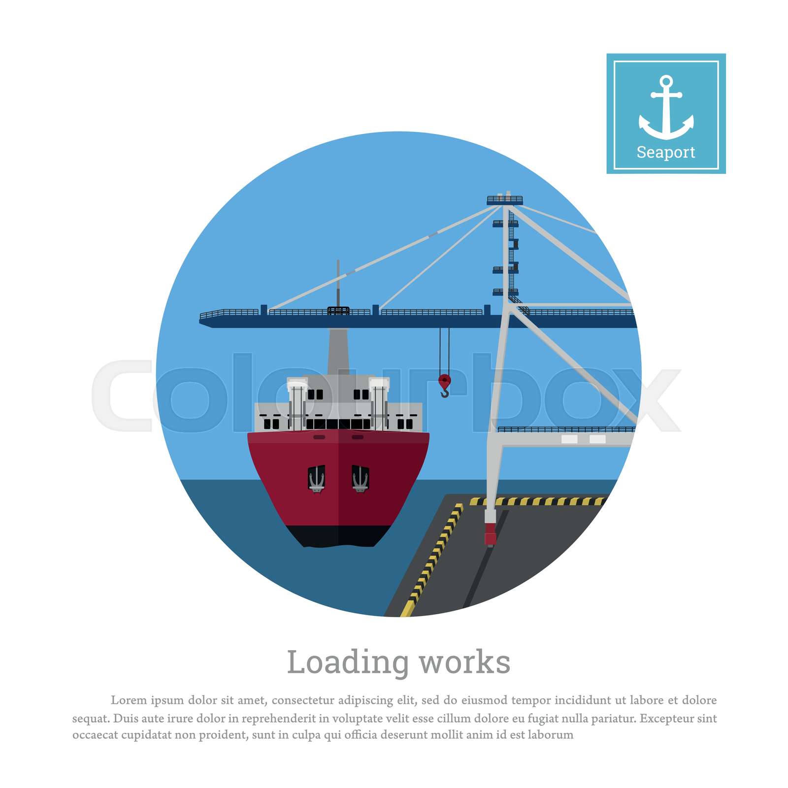 Load cargo ship in the port. Unloading containers | Stock vector ...