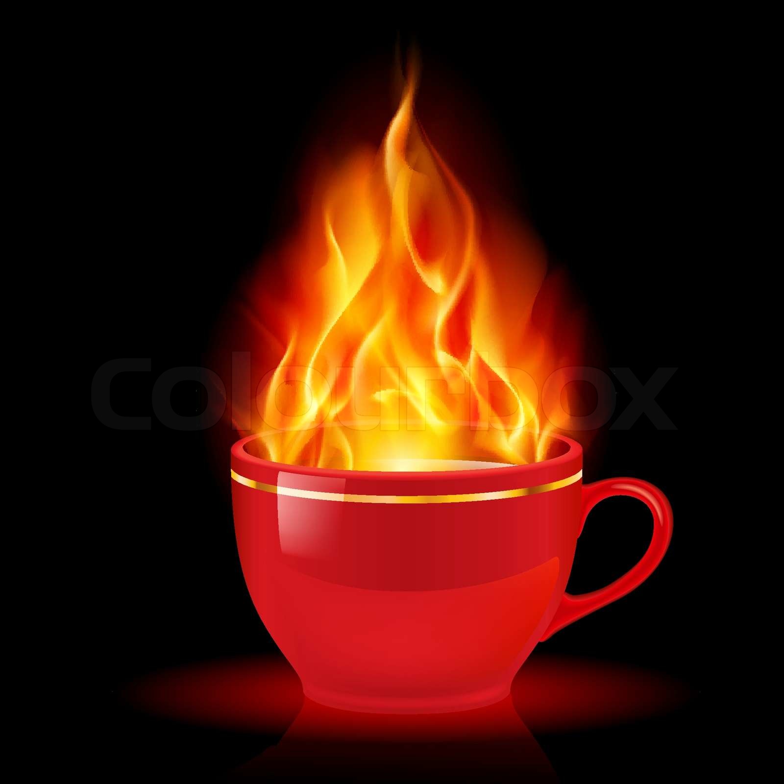 Coffee or tea cup with fire Illustration on white background Stock