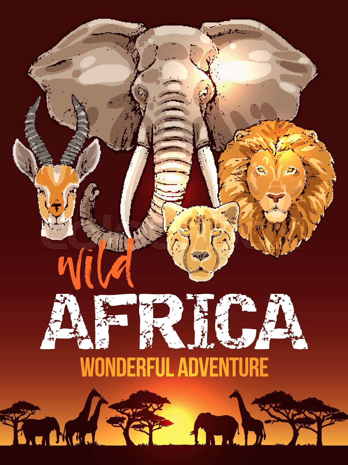 African safari poster with wild animals sketches | Stock vector | Colourbox