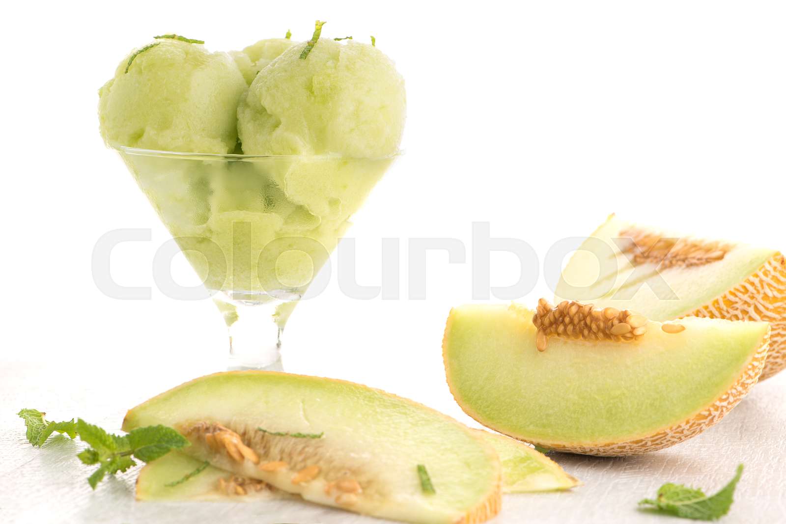 Melon flavored icecream Stock image Colourbox