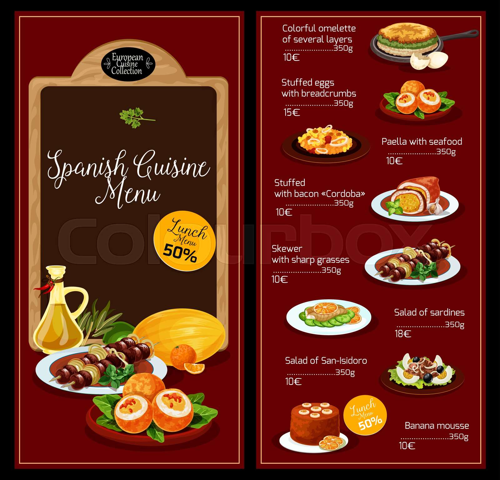 Vector Lunch Menu Template For Spanish Cuisine Stock Vector Colourbox