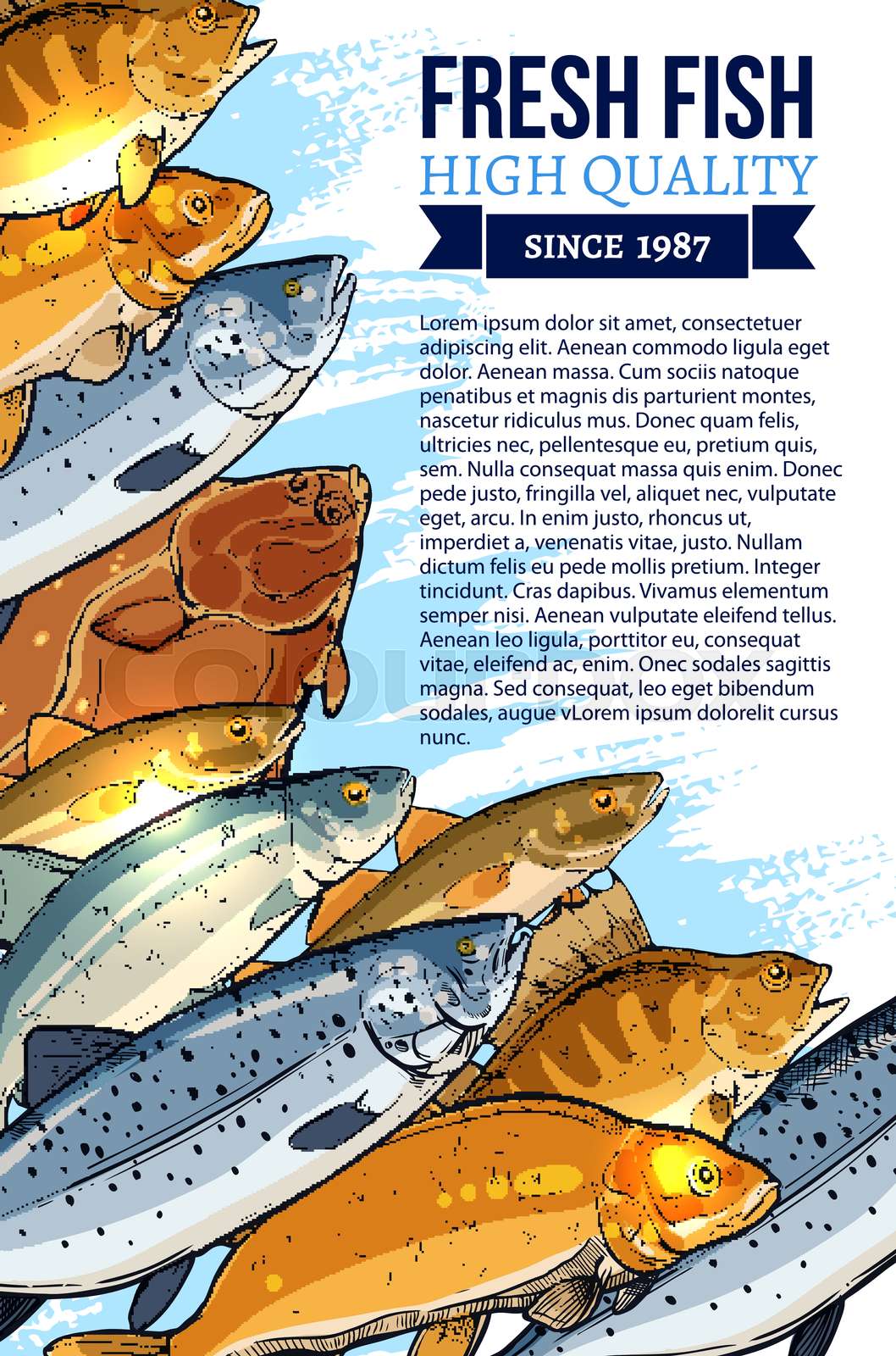 Vector poster for fresh fish or seafood market Stock vector Colourbox