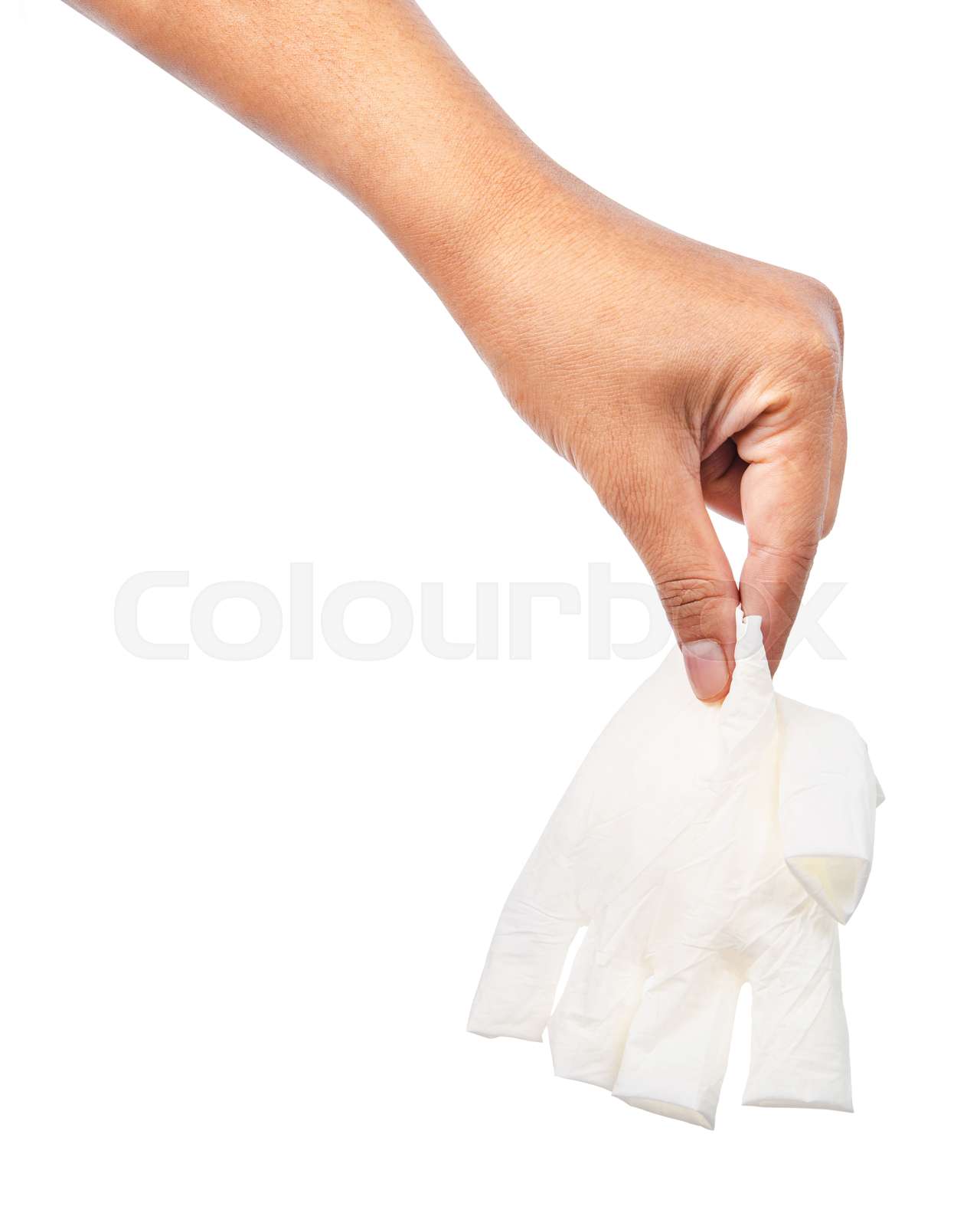 Hand throwing away white disposable gloves medical. Stock image