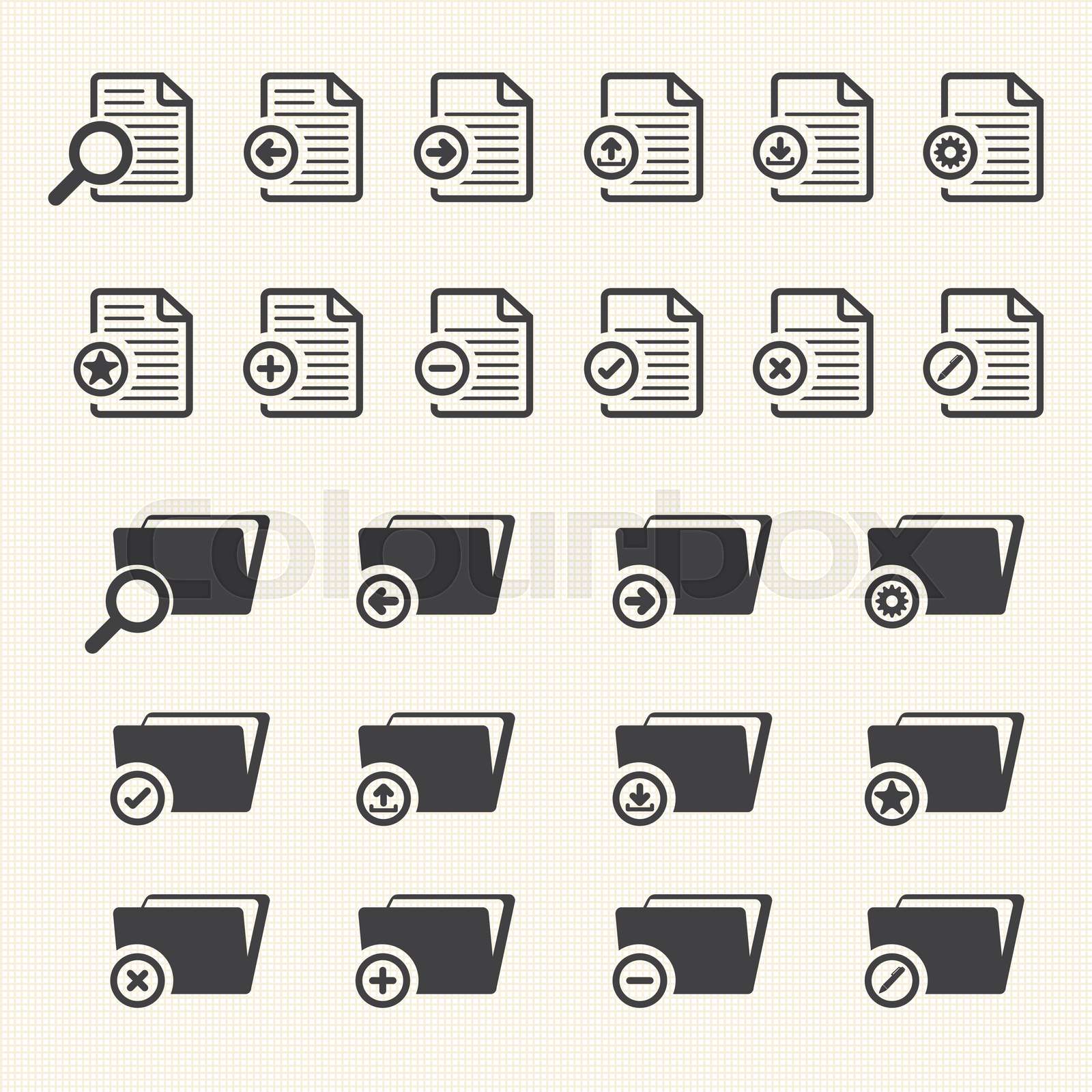 Big Data icon set, Documents and File Folder Stock vector Colourbox