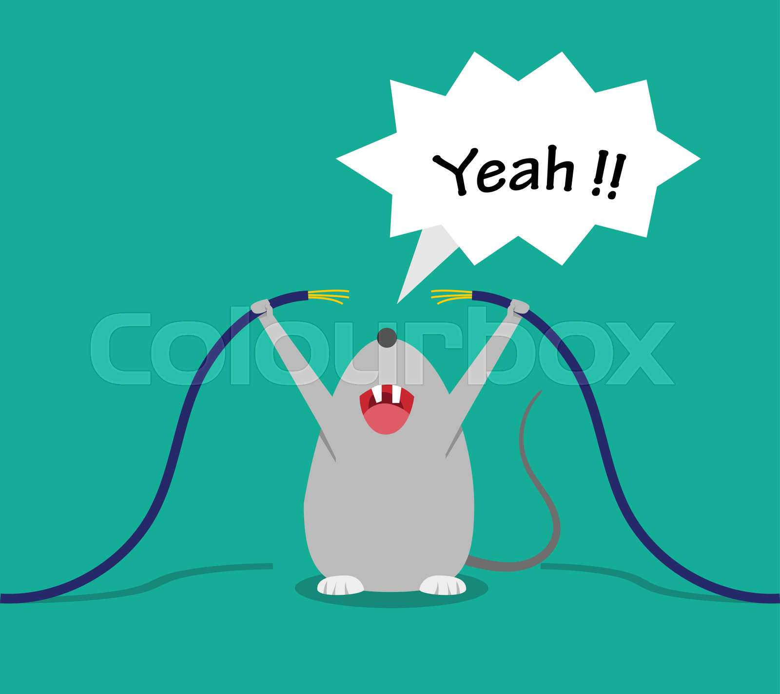 Bad rat happy after bite cable, vector cartoon | Stock vector | Colourbox