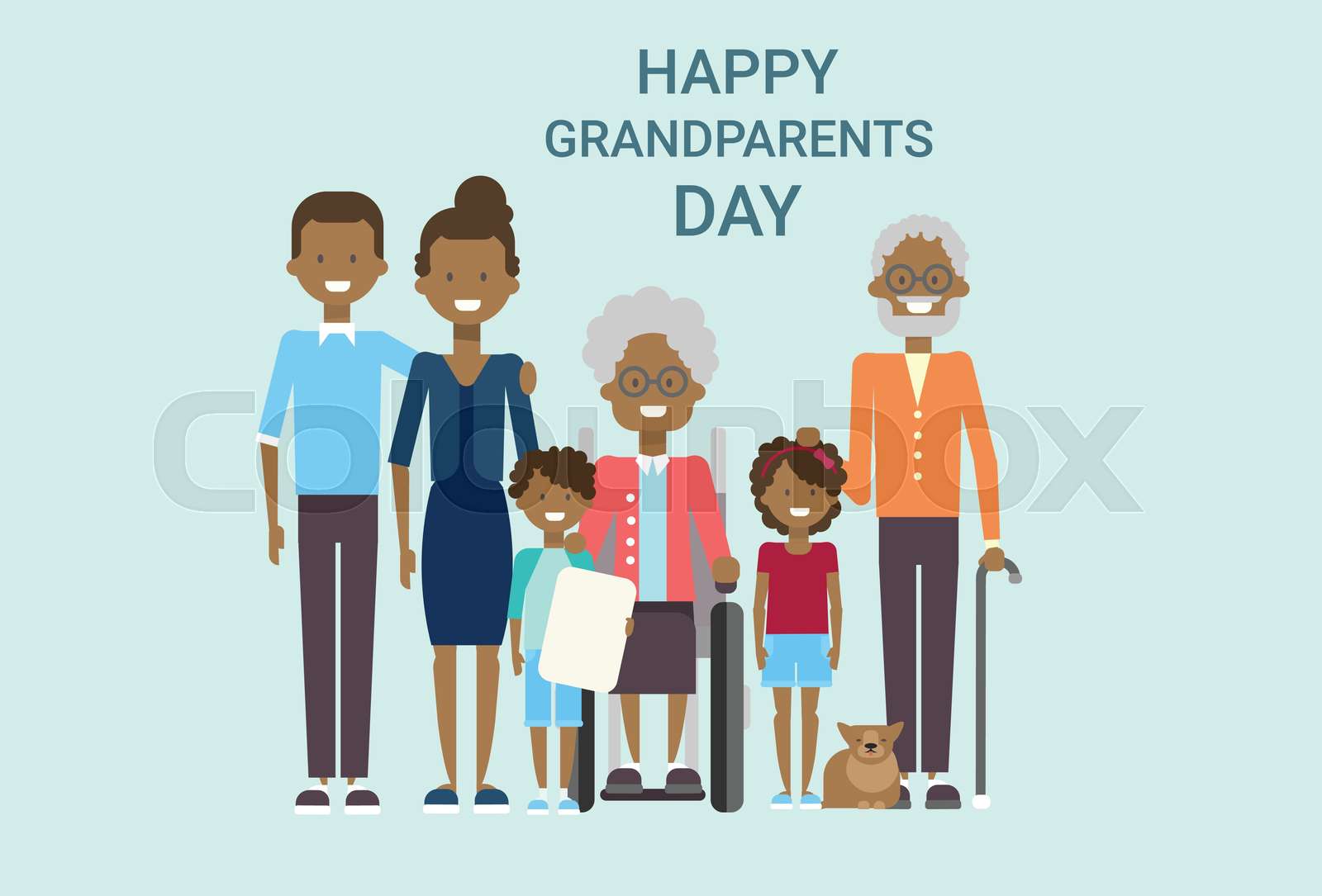 Happy Grandparents Day Greeting Card Banner Big African American Family
