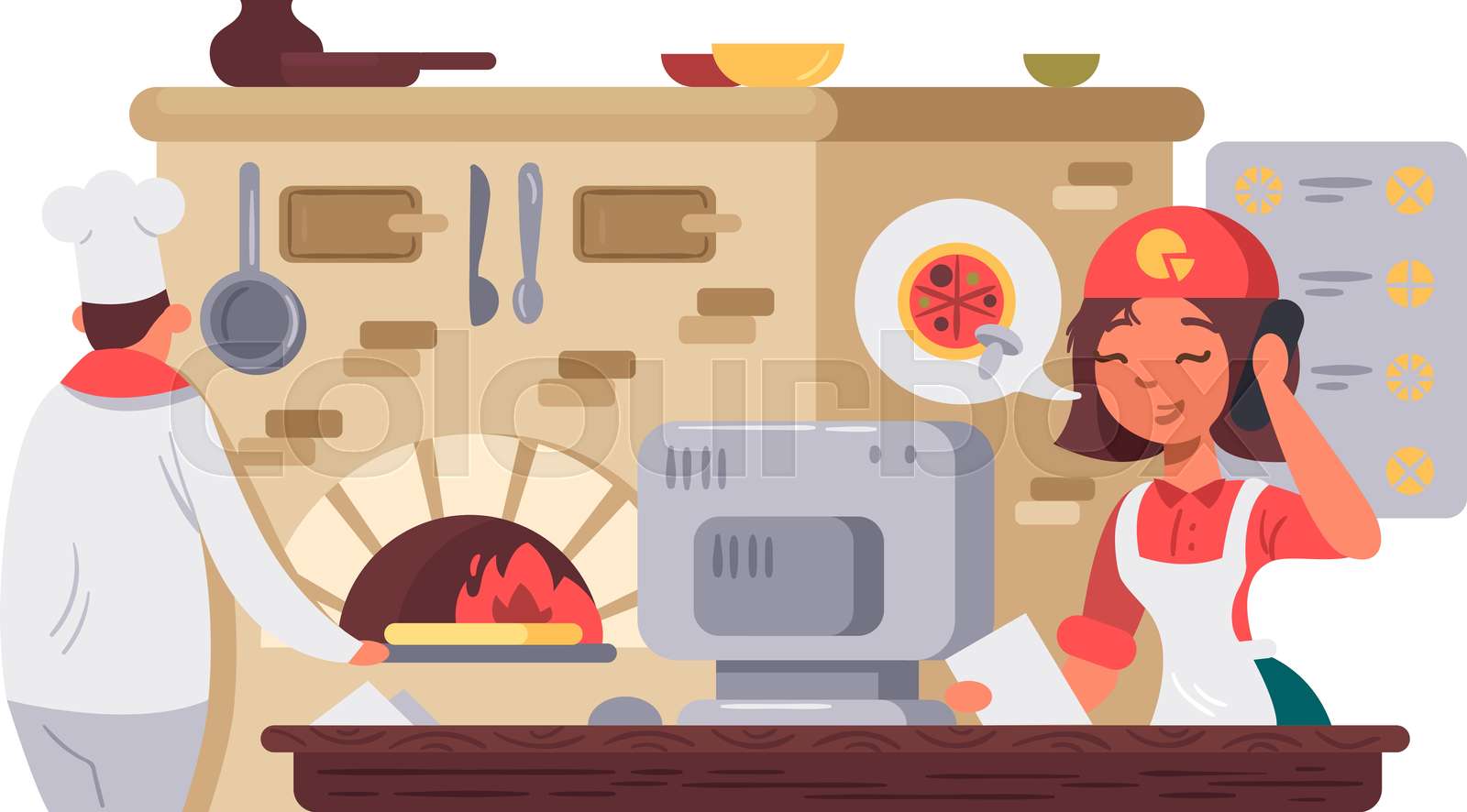 Kitchen in pizzeria | Stock vector | Colourbox