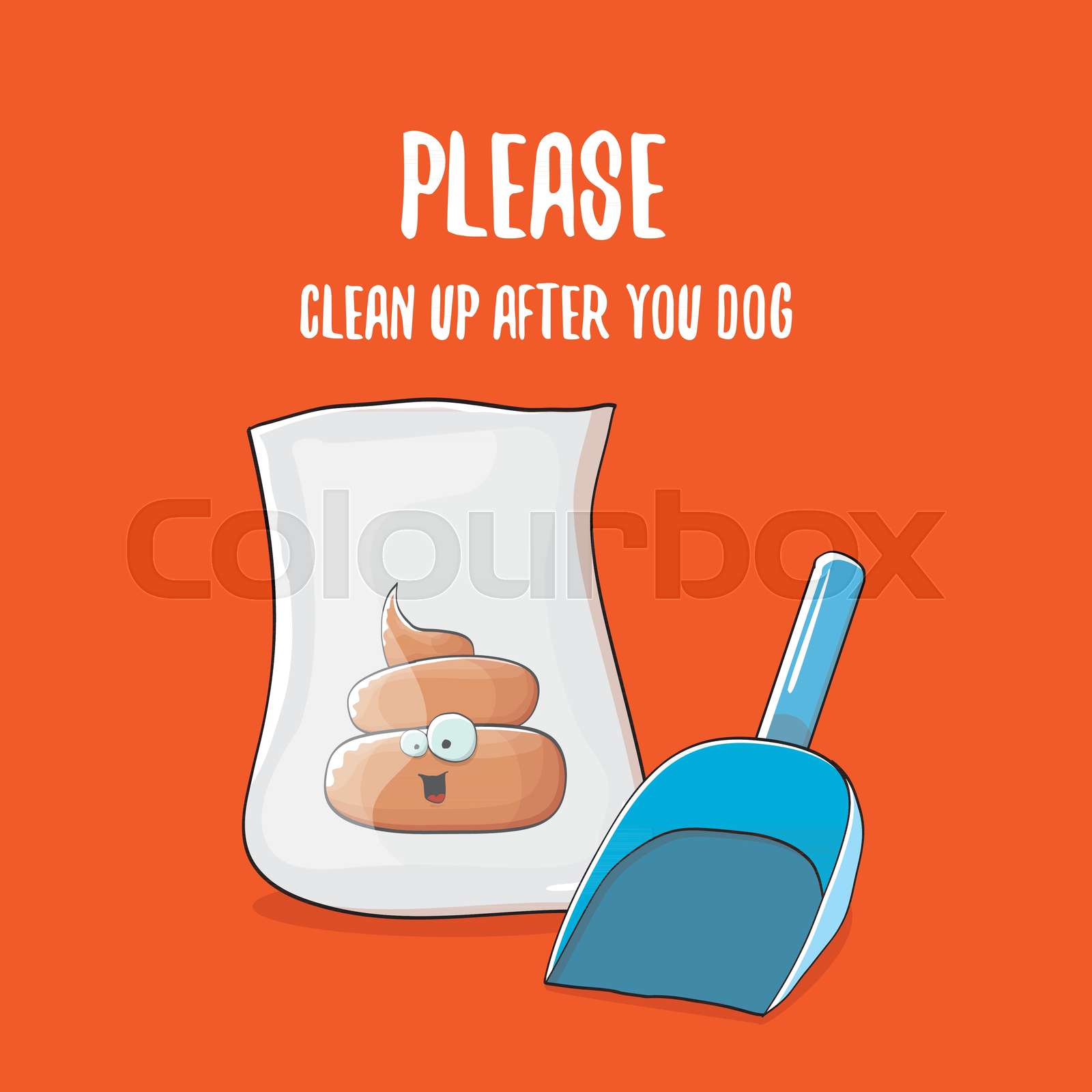 Clean up after your dog vector illustration with a cartoon smiling poop