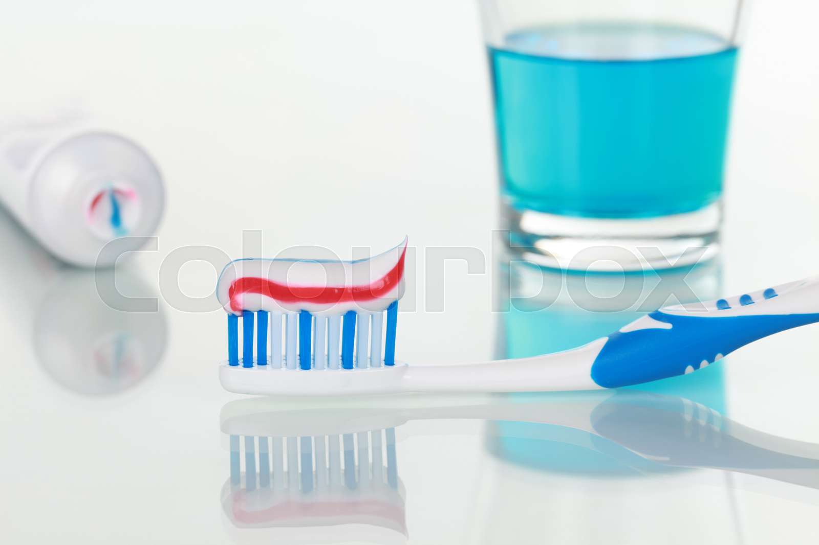 Toothpaste and rinse Stock image Colourbox