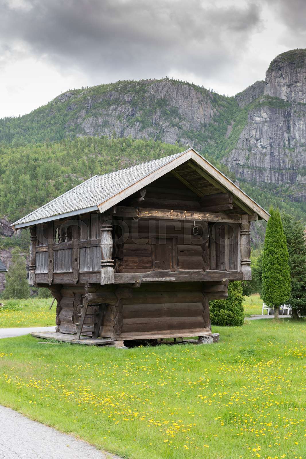 typical old typ of wodenhouse in norway Stock image Colourbox