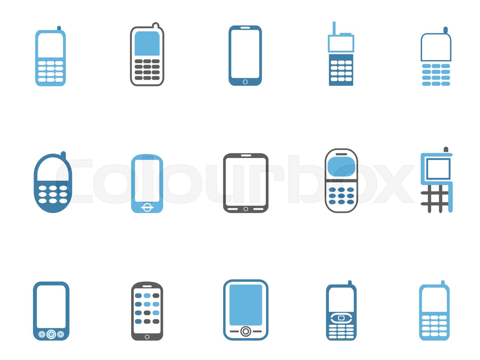 blue cell phone icons set Stock vector Colourbox