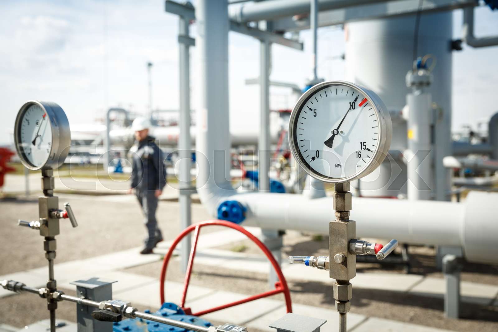 Gas manometer on a gas development plant Stock image Colourbox