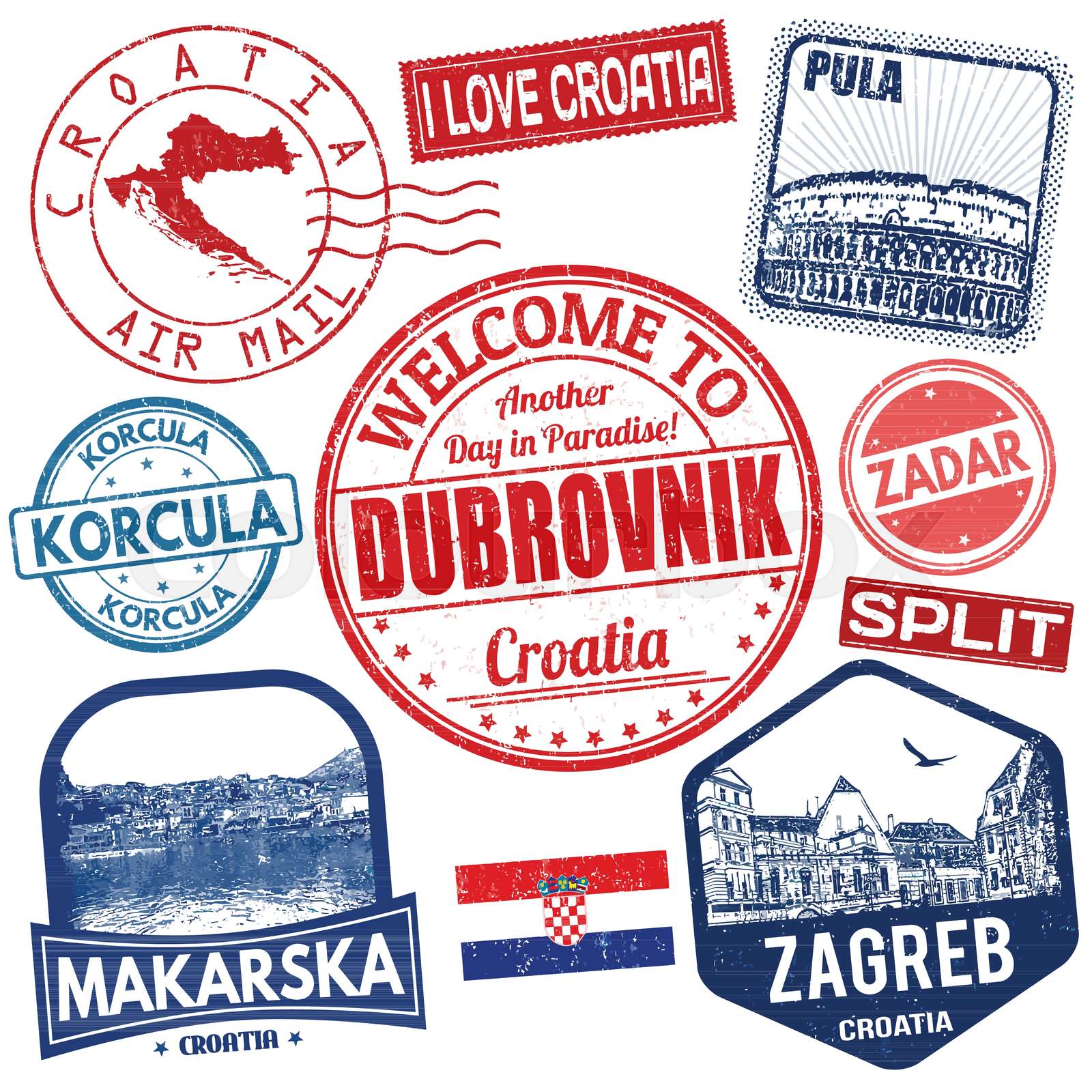 Set of travel grunge stamps with Croatia | Stock vector | Colourbox