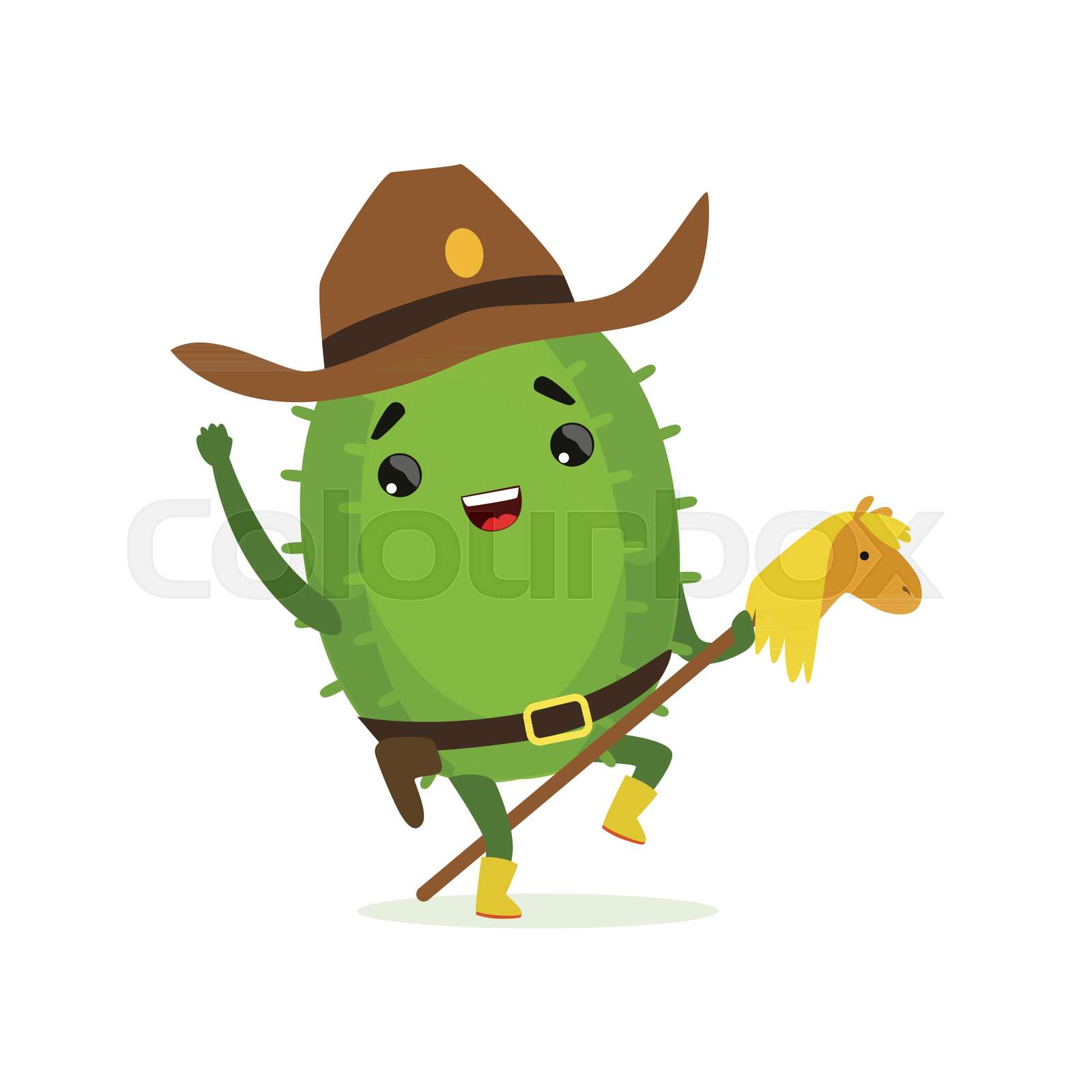 Cute cactus cowboy, funny plant character riding on toy horse, cartoon vector Illustration | Stock vector | Colourbox Cute cactus cowboy, funny plant character riding on toy horse, cartoon vector Illustration | Stock vector | Colourbox