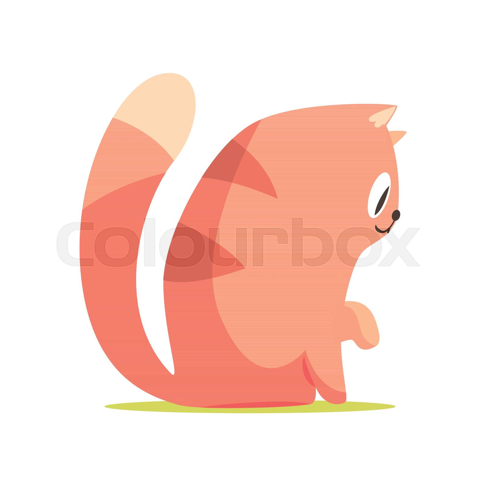 Funny red cat sitting on the floor, side view, cute cartoon animal