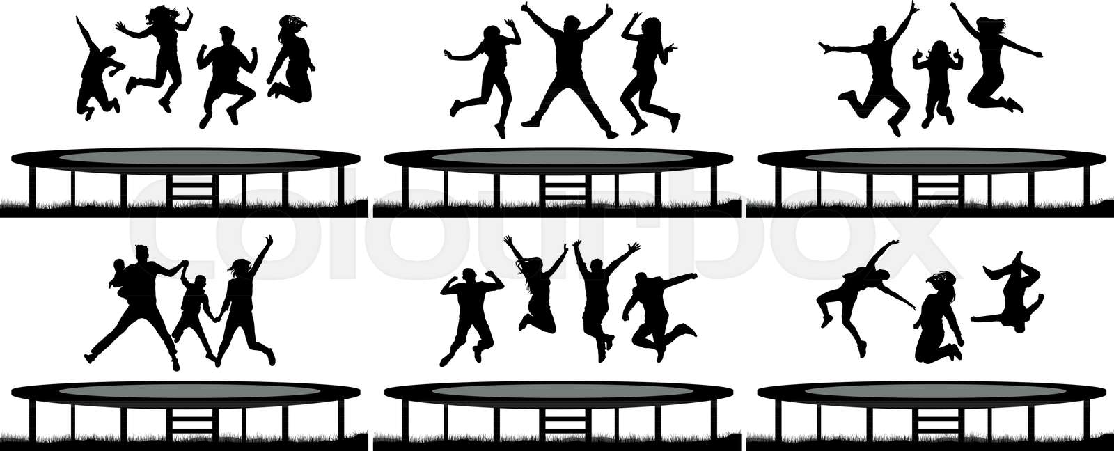 People jumping trampoline silhouette set Stock vector Colourbox