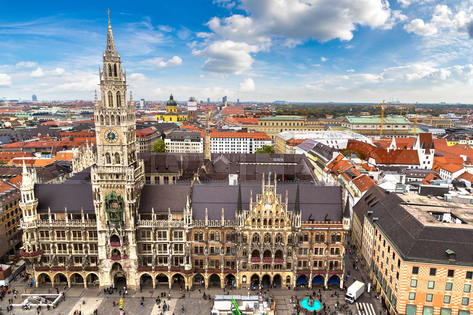 Aerial view on Marienplatz town hall Stock image Colourbox