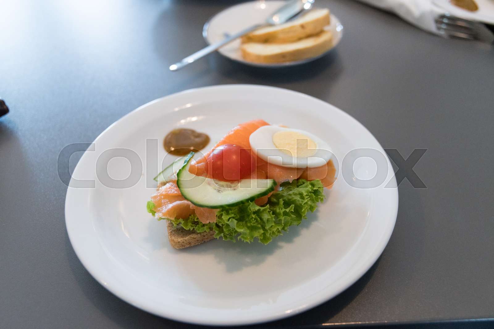 Typical food dish of the faroe islands in a cafeteria stock image